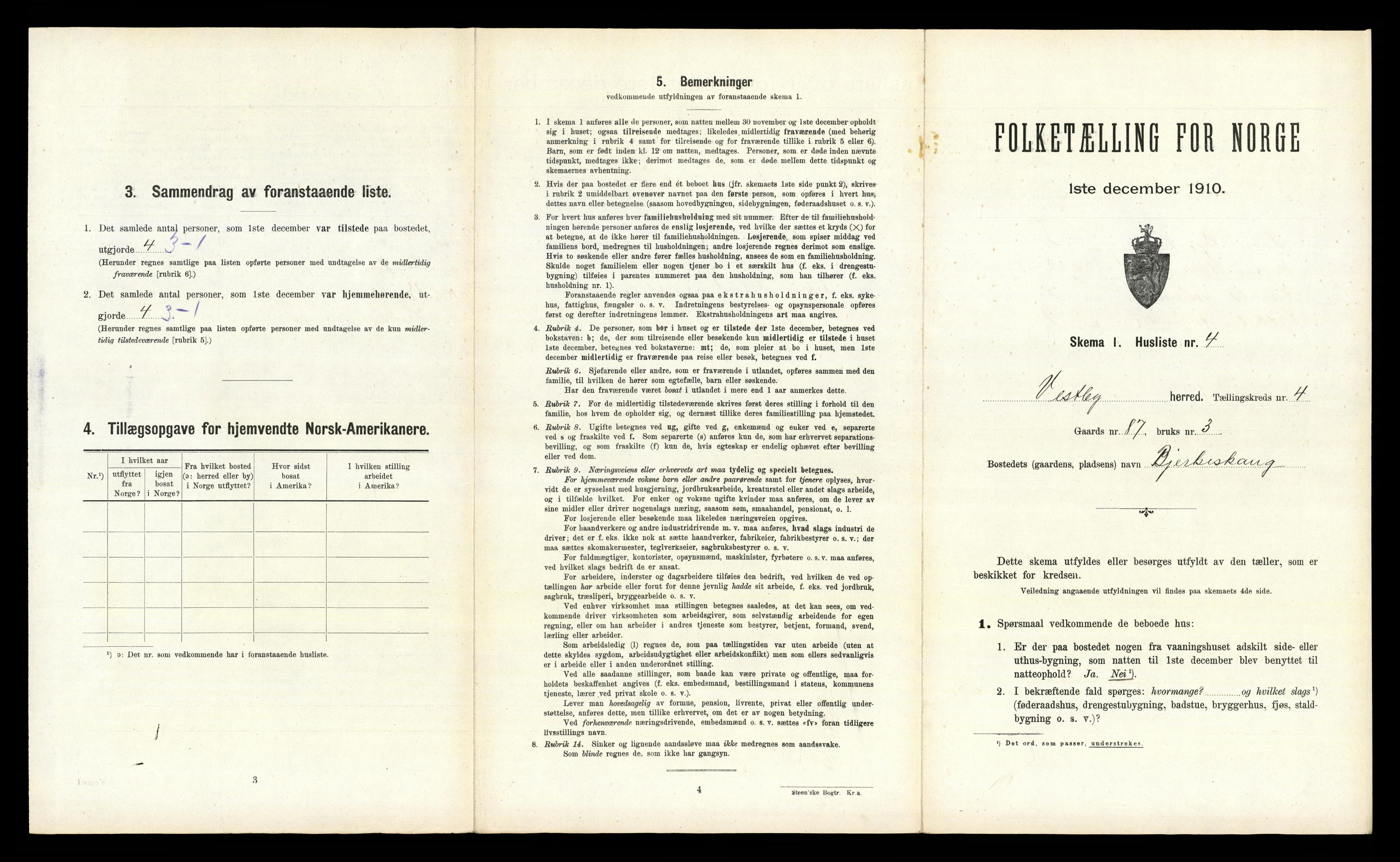 RA, 1910 census for Vestby, 1910, p. 913
