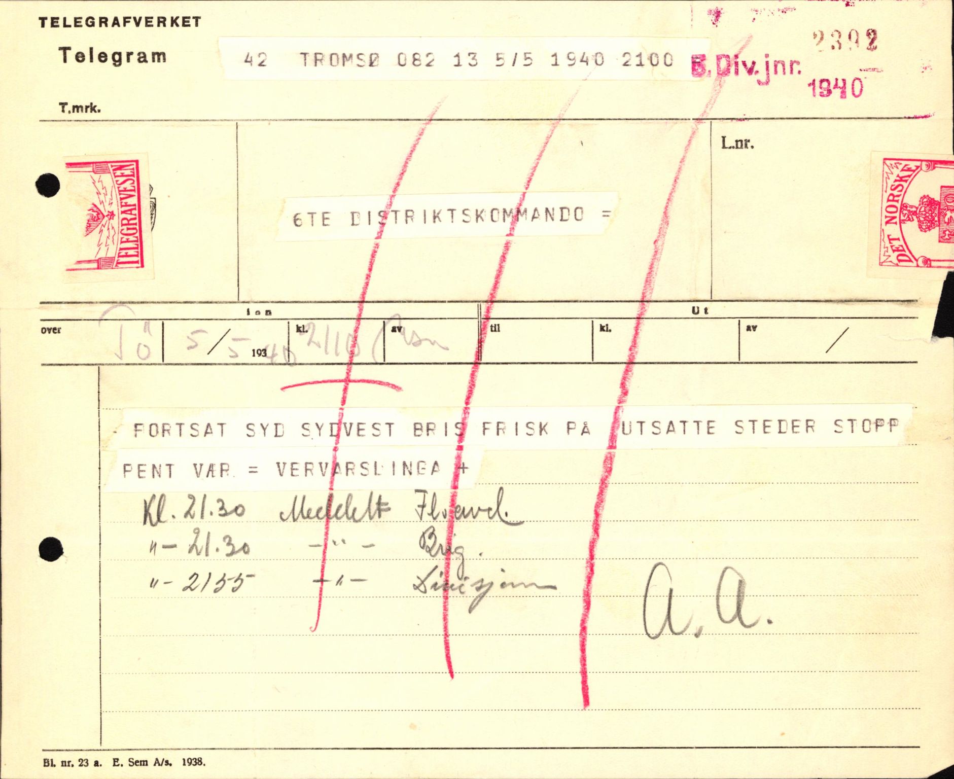 Forsvaret, Forsvarets krigshistoriske avdeling, AV/RA-RAFA-2017/Y/Yb/L0123: II-C-11-600  -  6. Divisjon med avdelinger, 1940, p. 416