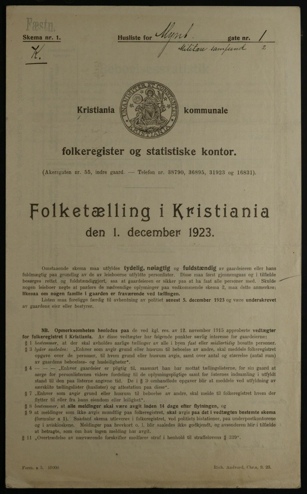 OBA, Municipal Census 1923 for Kristiania, 1923, p. 75277