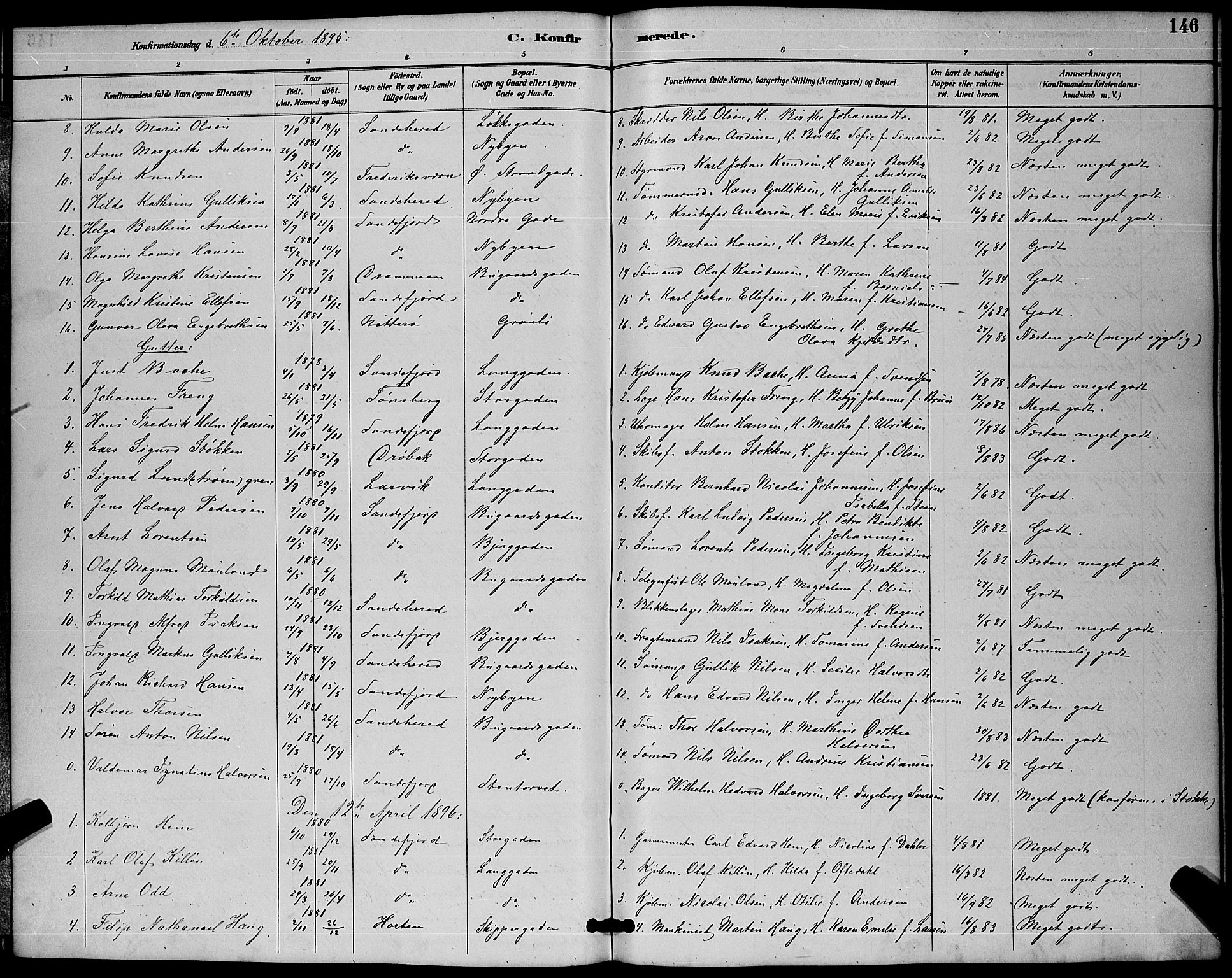 Sandefjord kirkebøker, SAKO/A-315/G/Ga/L0001: Parish register (copy) no. 1, 1885-1903, p. 146