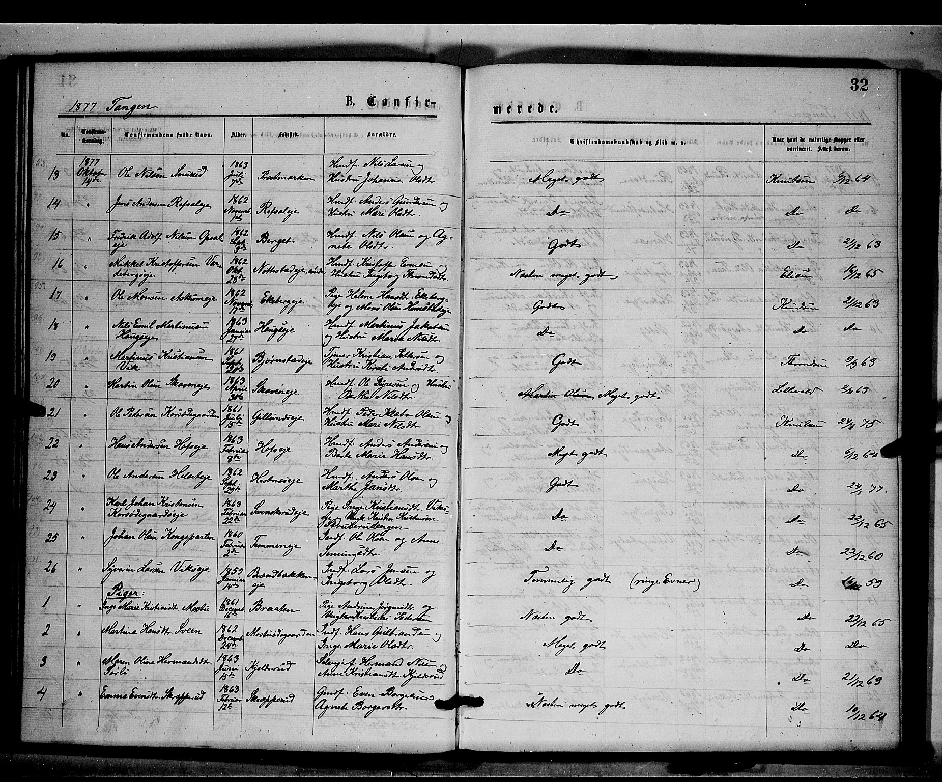 Stange prestekontor, AV/SAH-PREST-002/K/L0016: Parish register (official) no. 16, 1874-1879, p. 32