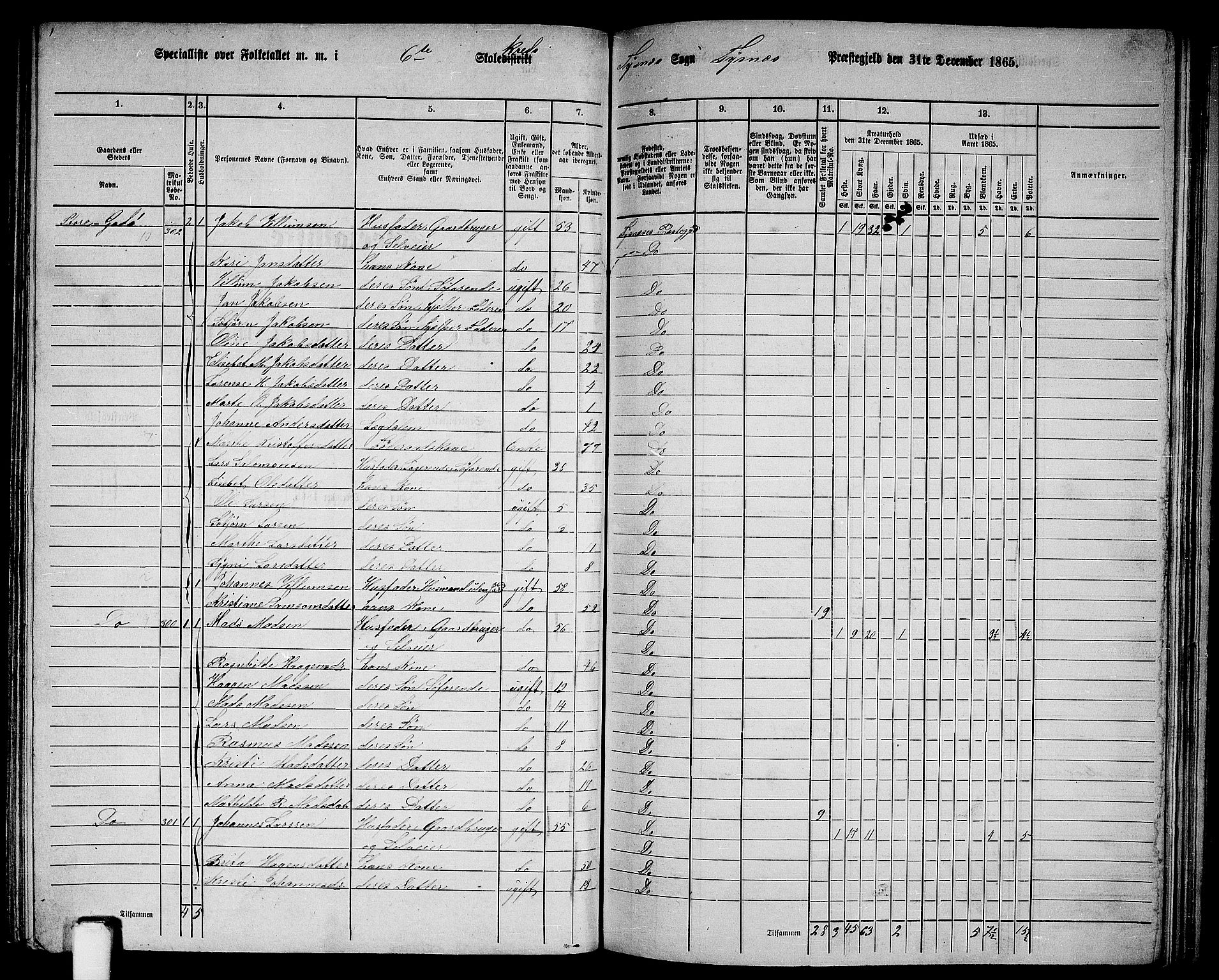 RA, 1865 census for Tysnes, 1865, p. 114