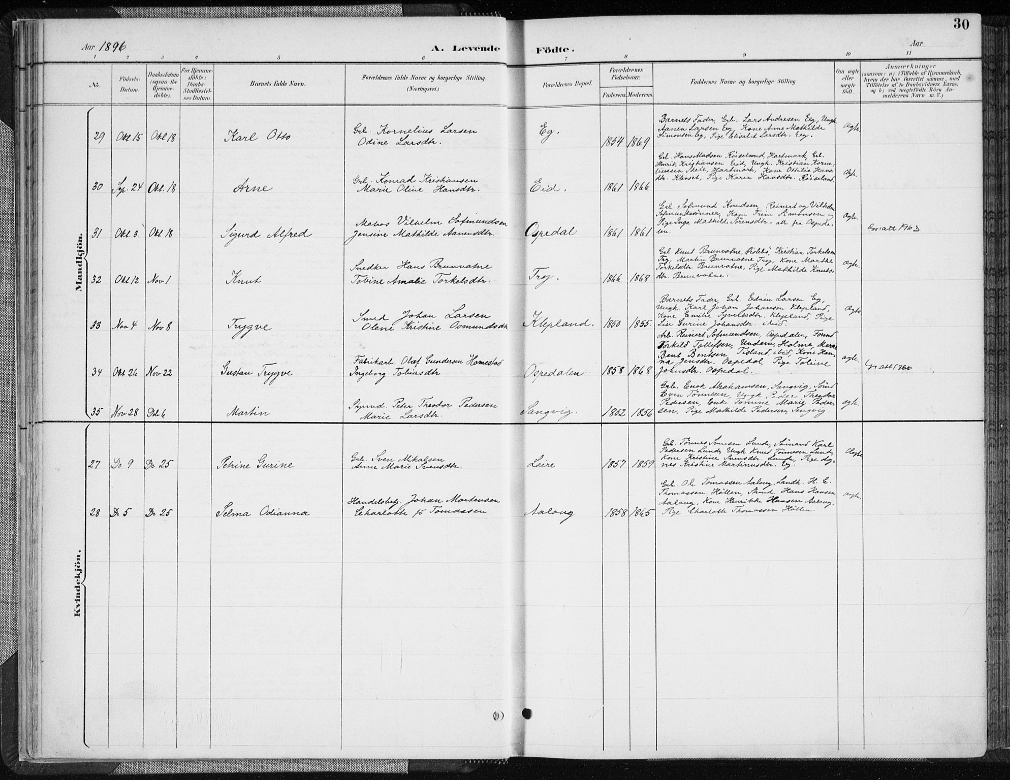 Søgne sokneprestkontor, AV/SAK-1111-0037/F/Fa/Fab/L0013: Parish register (official) no. A 13, 1892-1911, p. 30