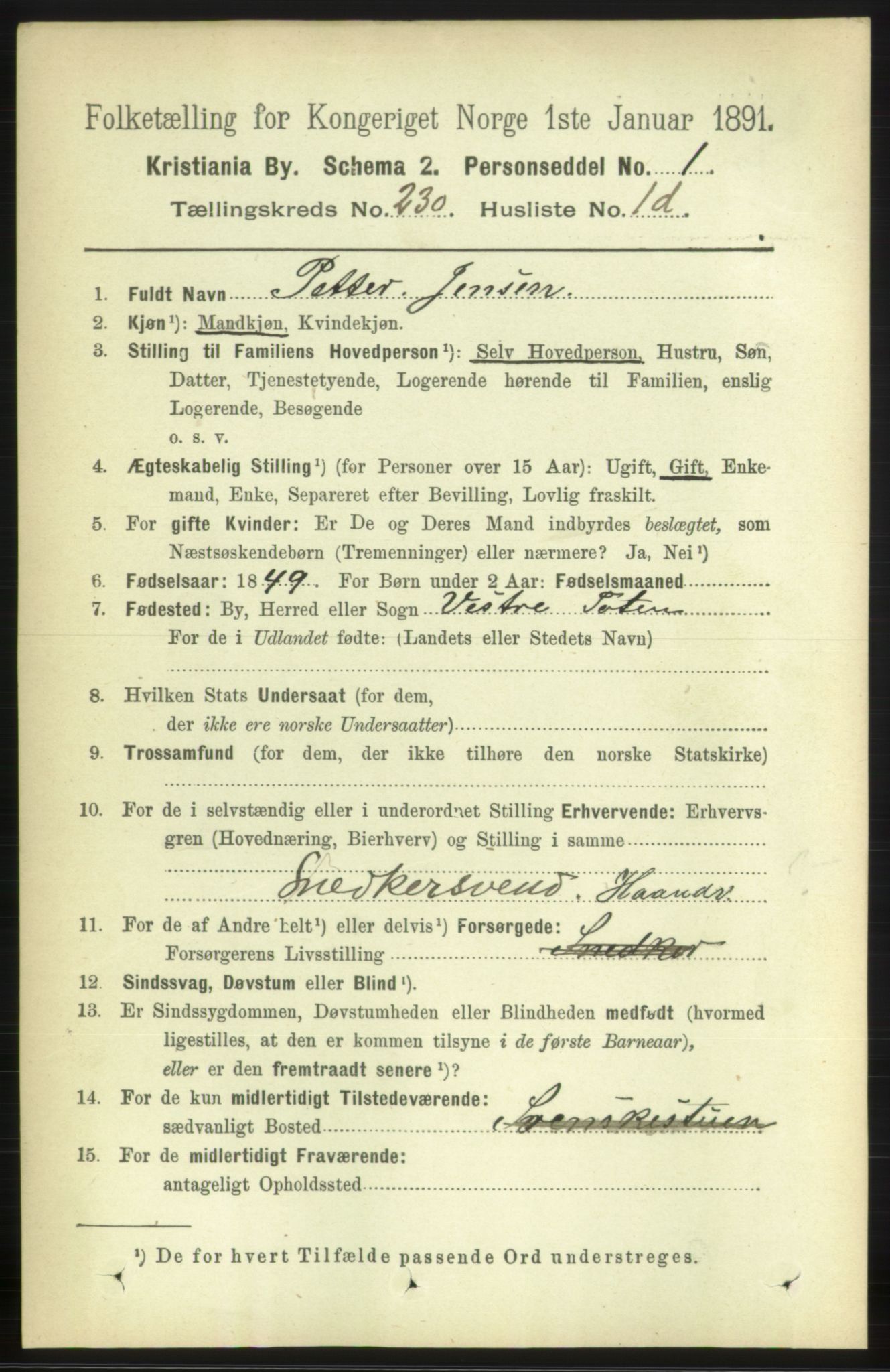 RA, 1891 census for 0301 Kristiania, 1891, p. 142177
