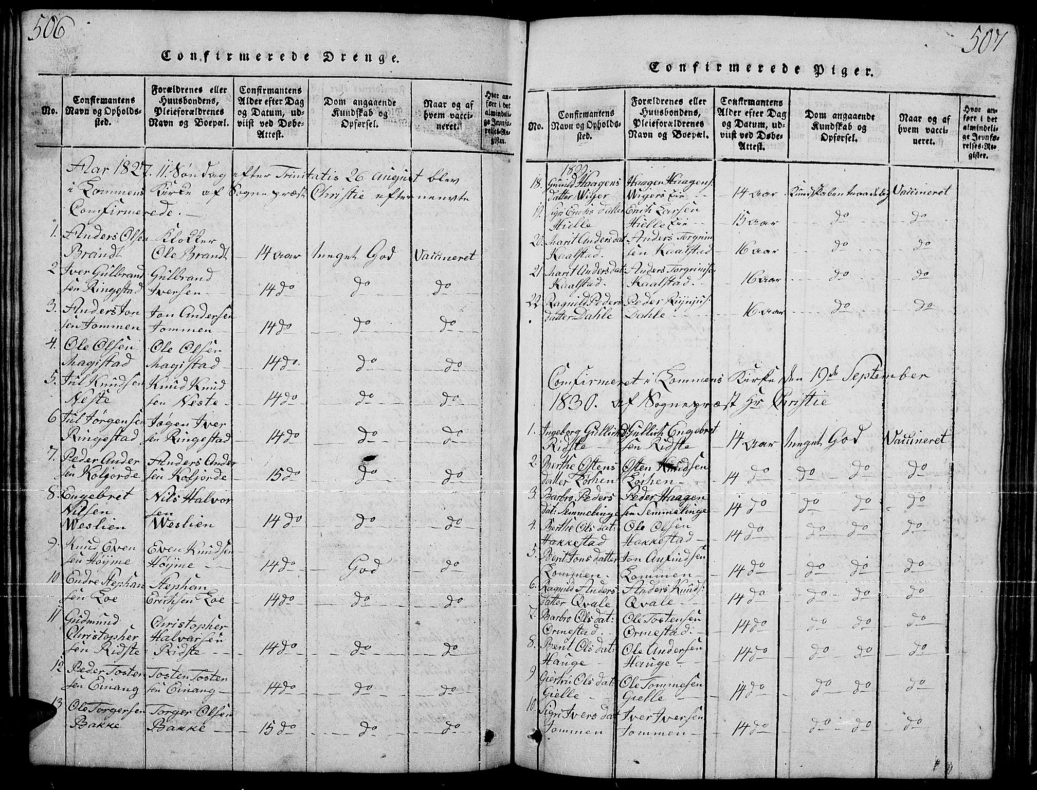 Slidre prestekontor, SAH/PREST-134/H/Ha/Hab/L0001: Parish register (copy) no. 1, 1814-1838, p. 506-507
