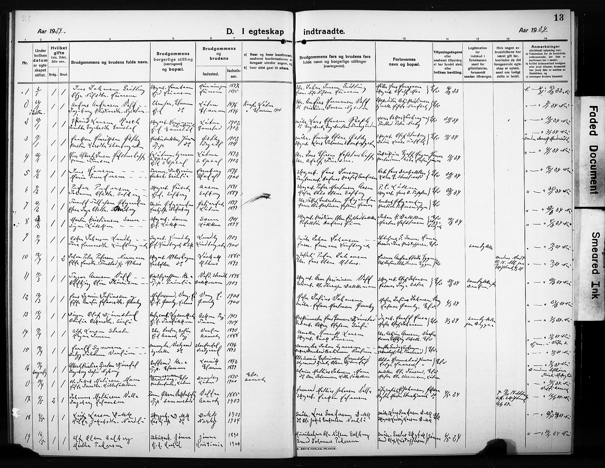 Elverum prestekontor, AV/SAH-PREST-044/H/Ha/Hab/L0014: Parish register (copy) no. 14, 1922-1933, p. 13
