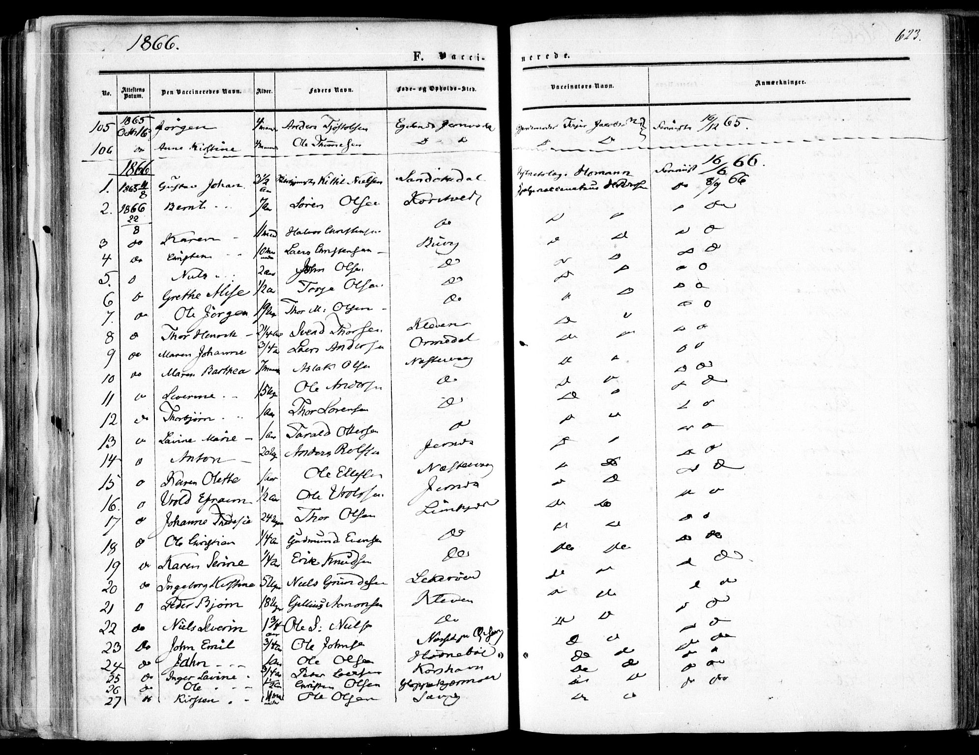 Søndeled sokneprestkontor, SAK/1111-0038/F/Fa/L0003: Parish register (official) no. A 3, 1861-1879, p. 623