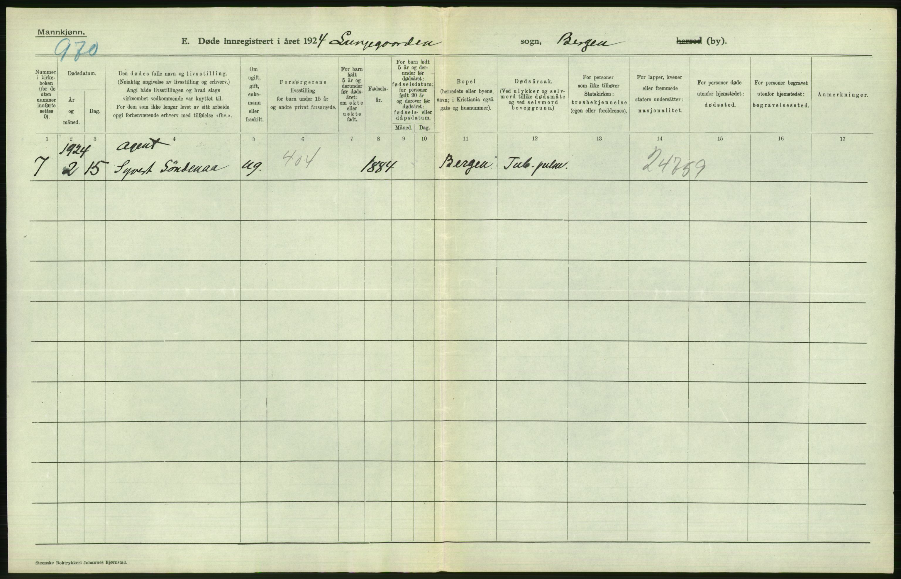 Statistisk sentralbyrå, Sosiodemografiske emner, Befolkning, AV/RA-S-2228/D/Df/Dfc/Dfcd/L0028: Bergen: Gifte, døde., 1924, p. 556