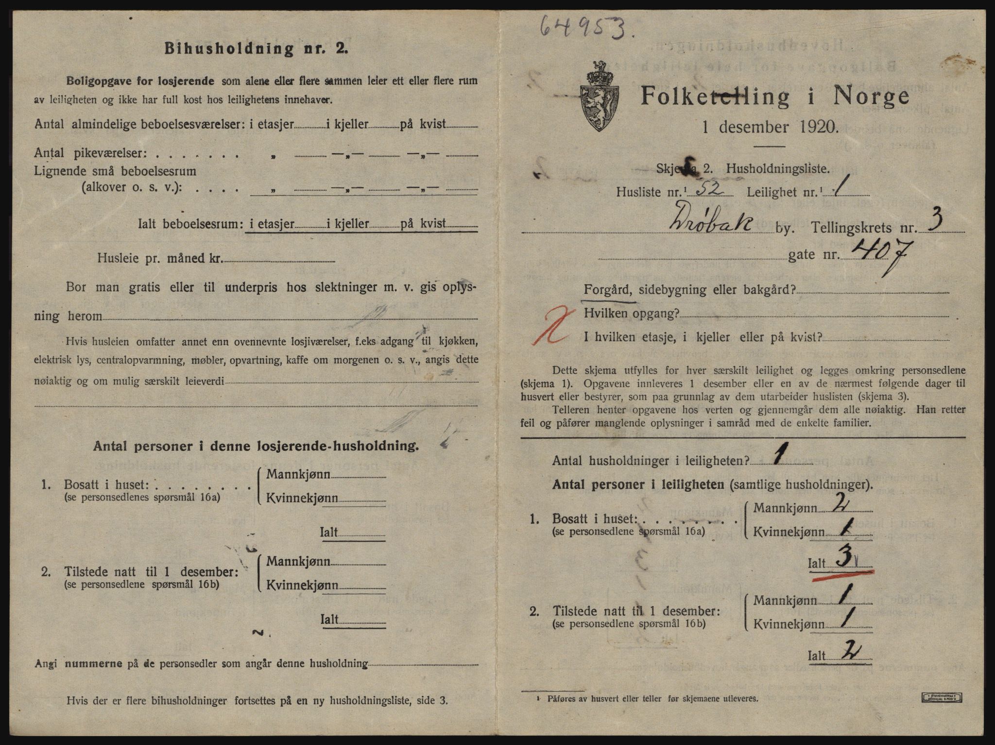 SAO, 1920 census for Drøbak, 1920, p. 1281