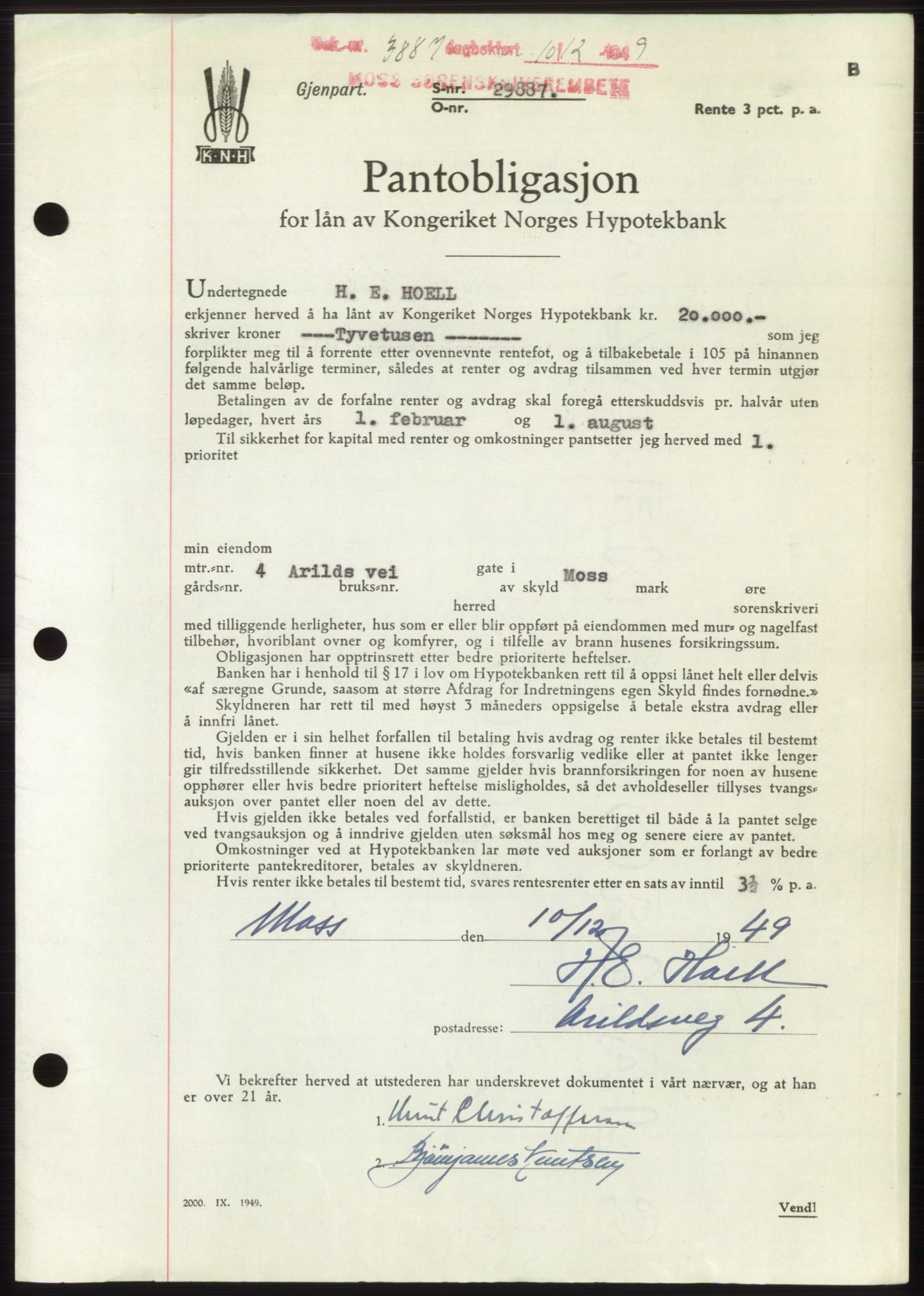Moss sorenskriveri, SAO/A-10168: Mortgage book no. B23, 1949-1950, Diary no: : 3887/1949