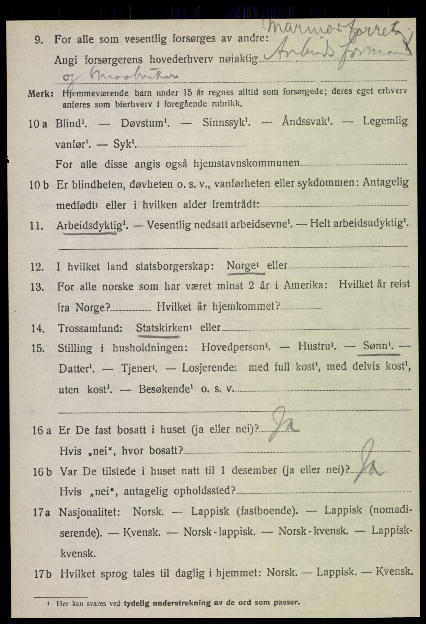 SAT, 1920 census for Fauske, 1920, p. 14557