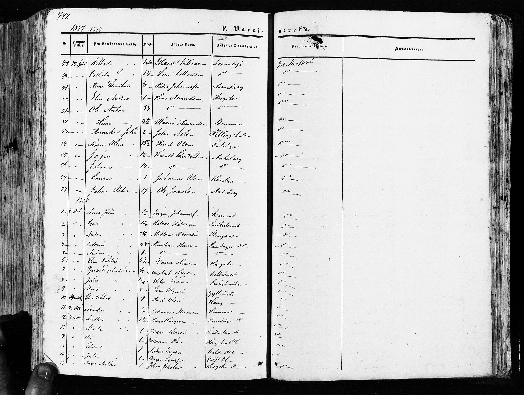 Råde prestekontor kirkebøker, AV/SAO-A-2009/F/Fa/L0006: Parish register (official) no. 6, 1854-1877, p. 492