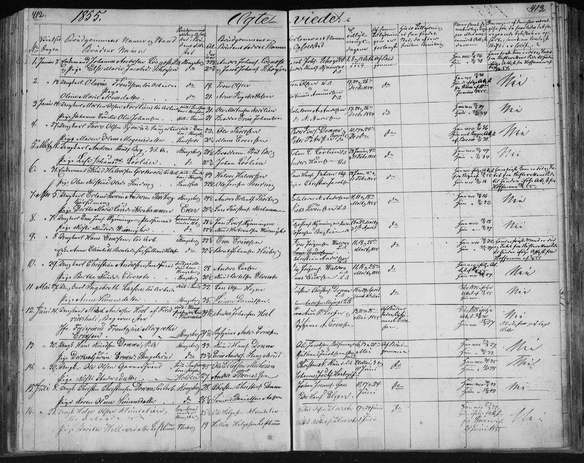 Kongsberg kirkebøker, AV/SAKO-A-22/F/Fa/L0009: Parish register (official) no. I 9, 1839-1858, p. 412-413