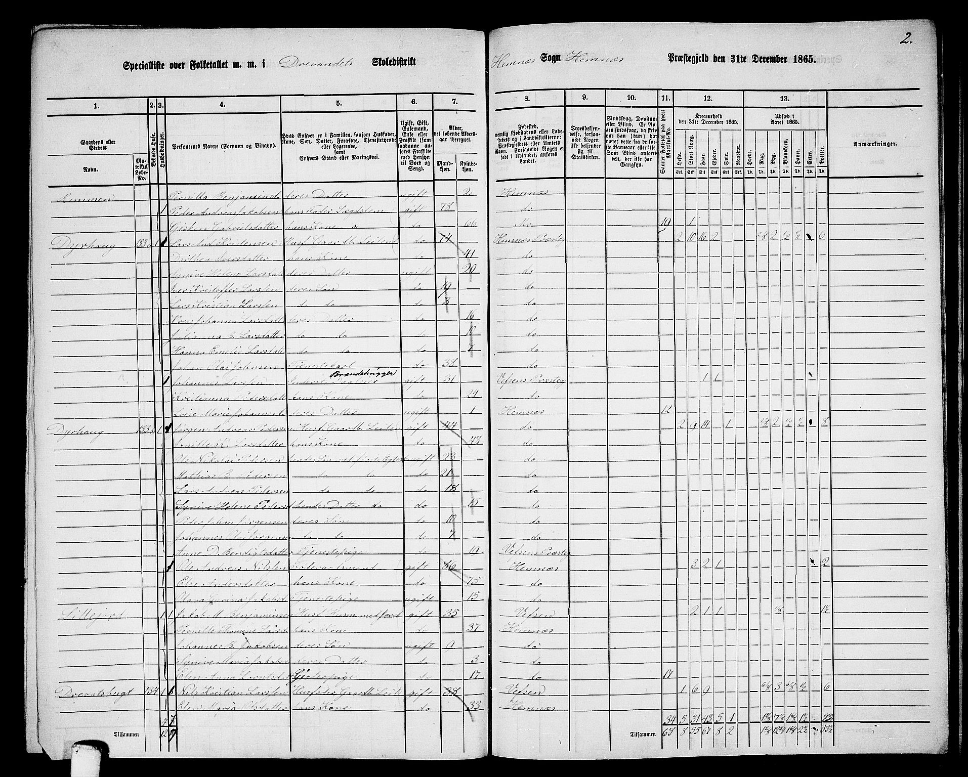 RA, 1865 census for Hemnes, 1865, p. 174