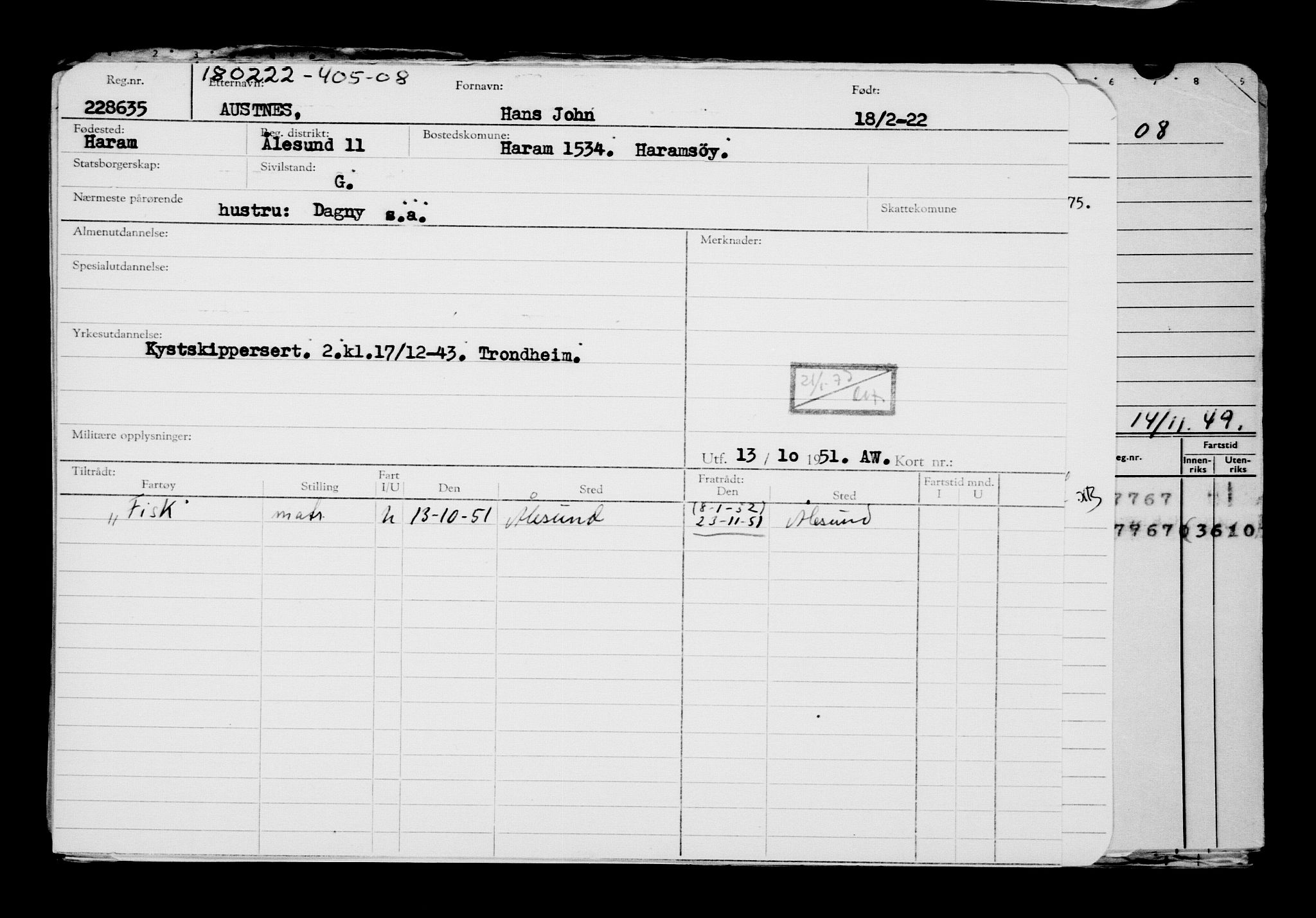 Direktoratet for sjømenn, AV/RA-S-3545/G/Gb/L0203: Hovedkort, 1922, p. 162