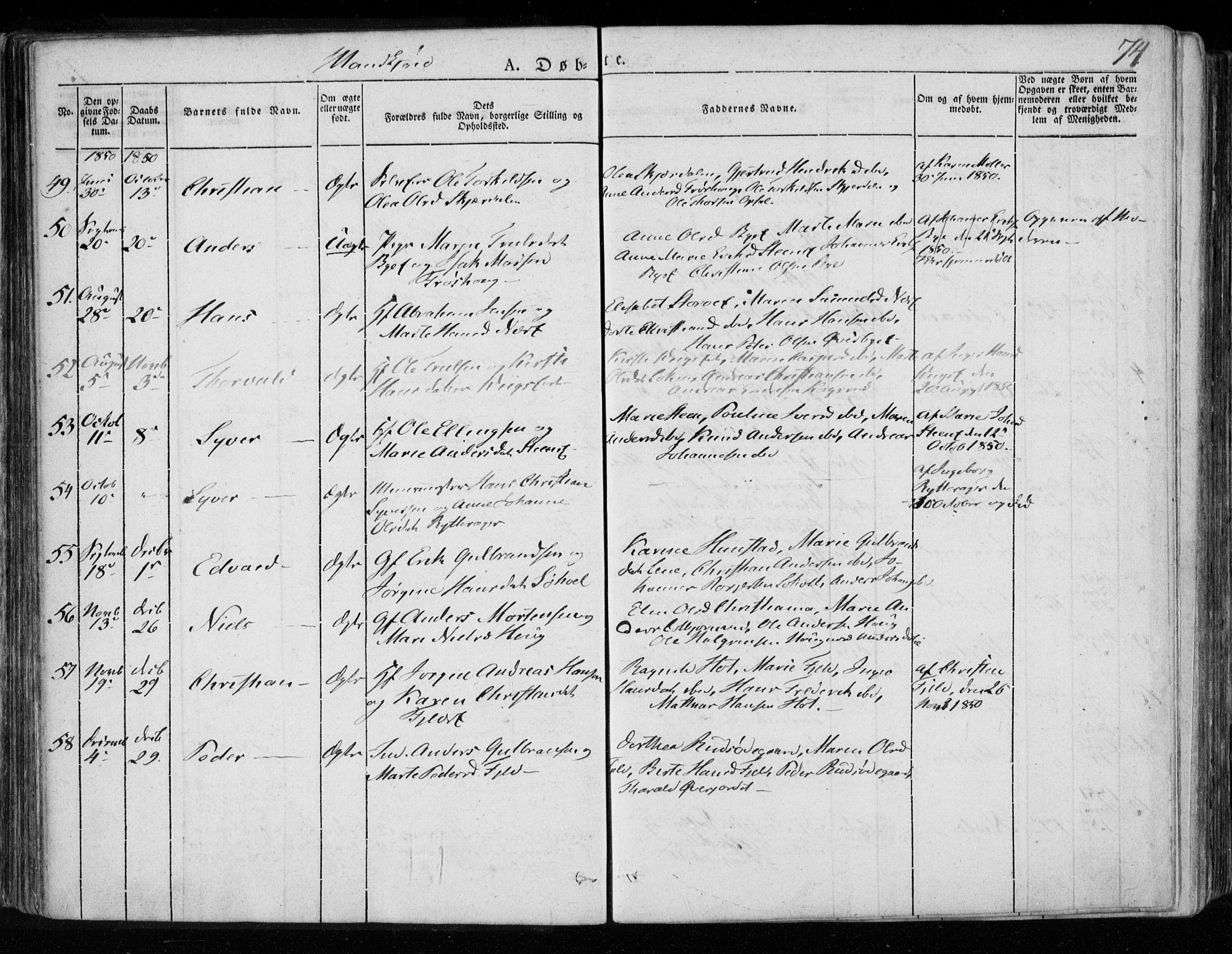 Hole kirkebøker, SAKO/A-228/F/Fa/L0005: Parish register (official) no. I 5, 1833-1851, p. 74