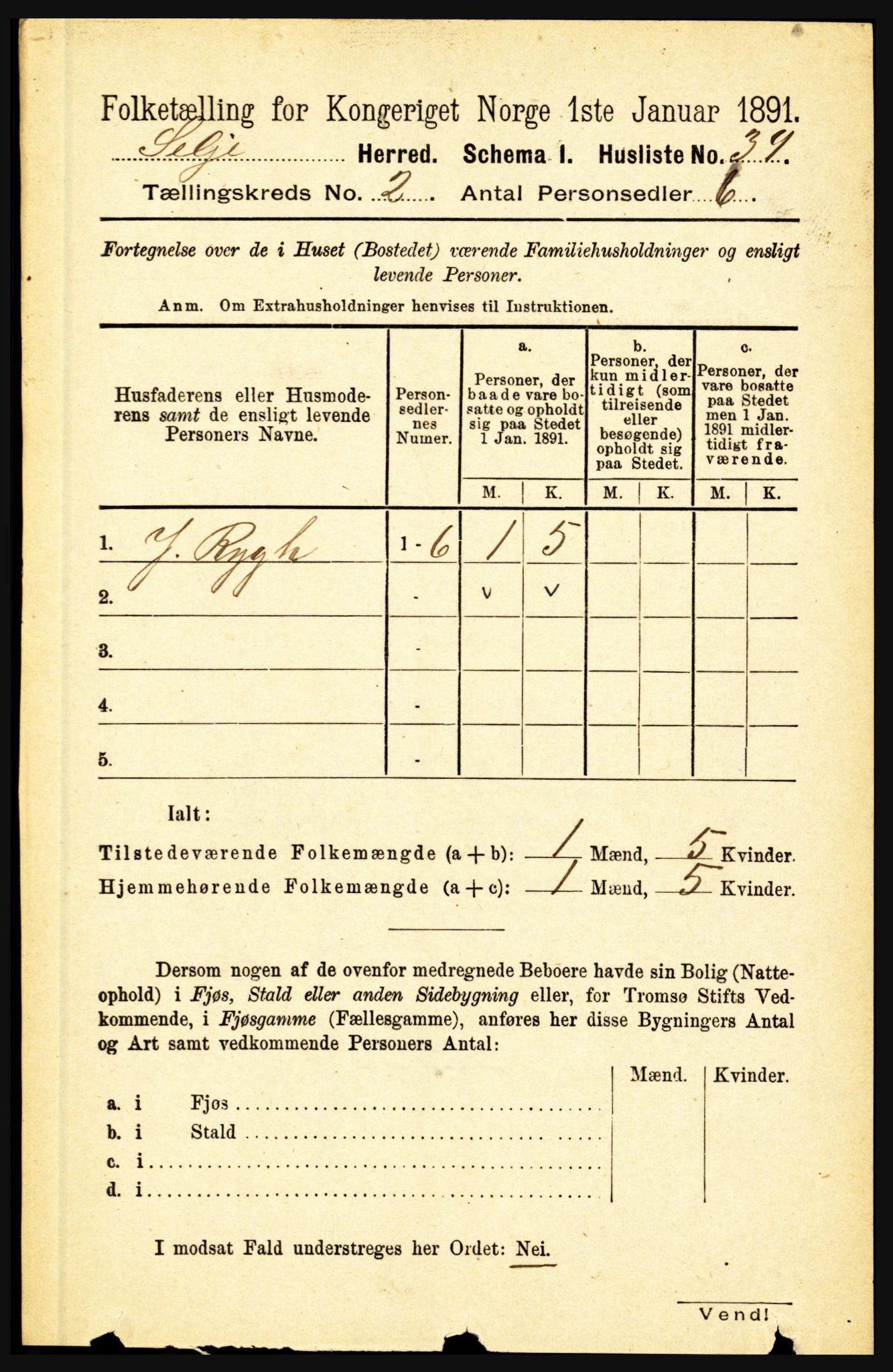 RA, 1891 census for 1441 Selje, 1891, p. 387