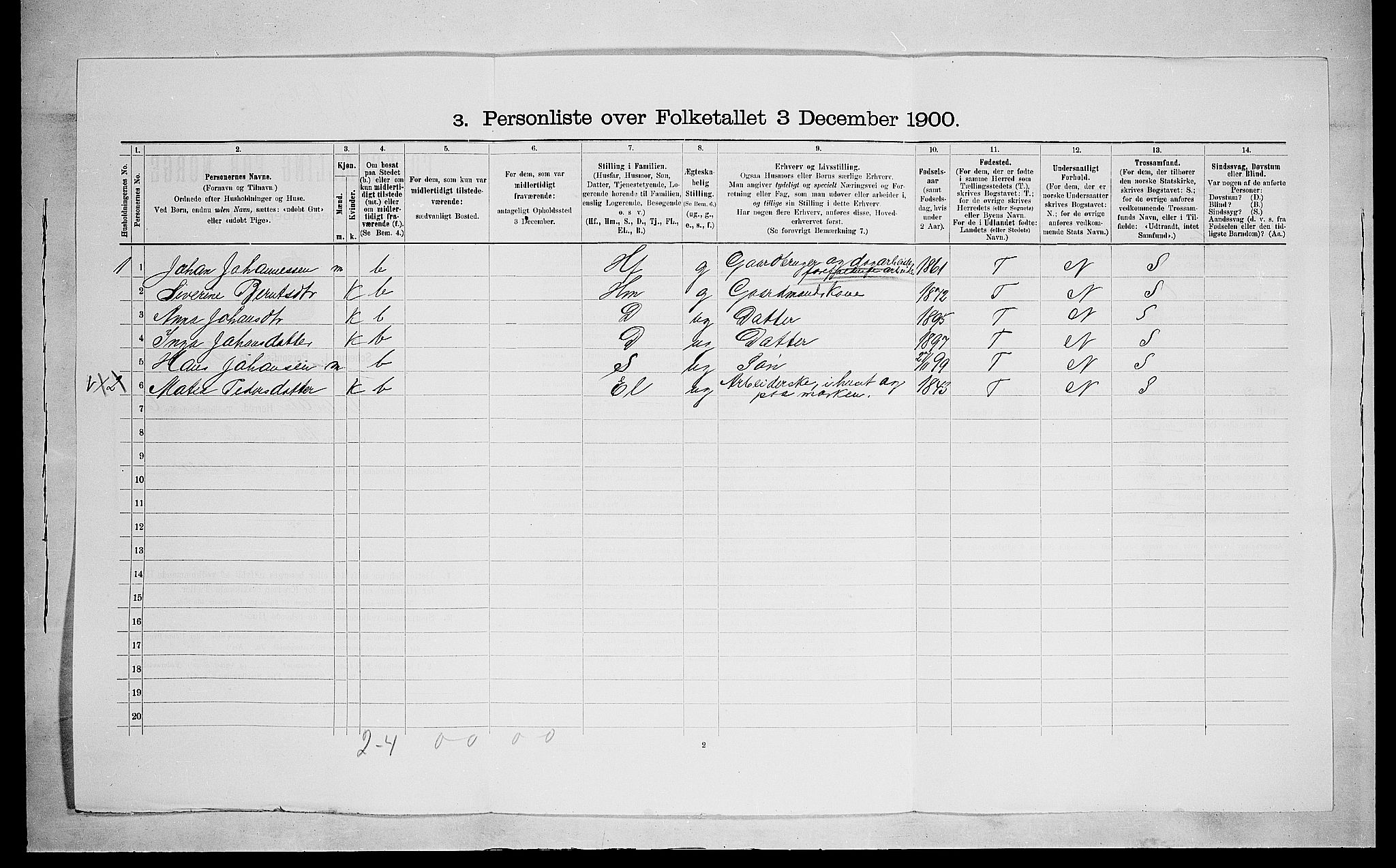 SAH, 1900 census for Ringsaker, 1900, p. 1307
