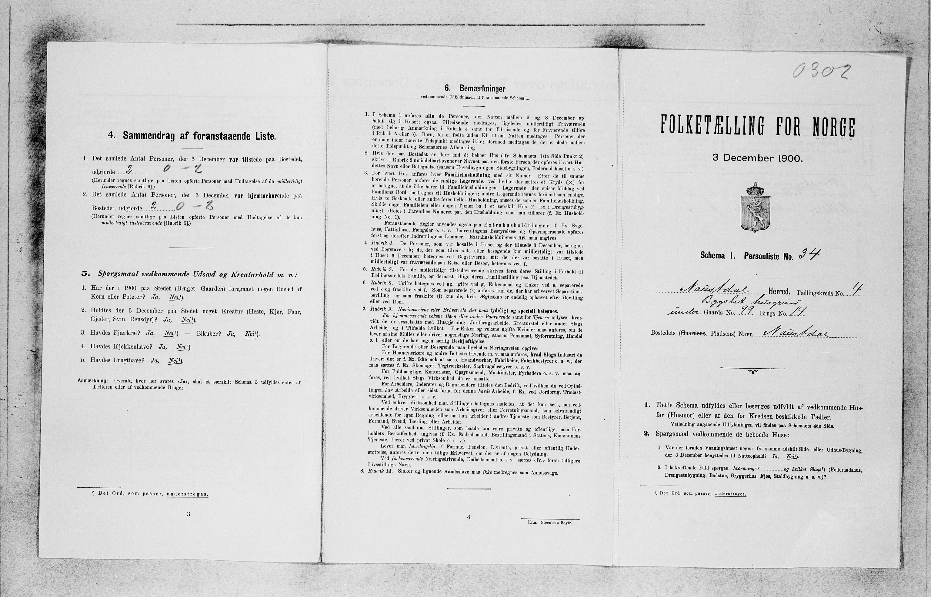 SAB, 1900 census for Naustdal, 1900, p. 420