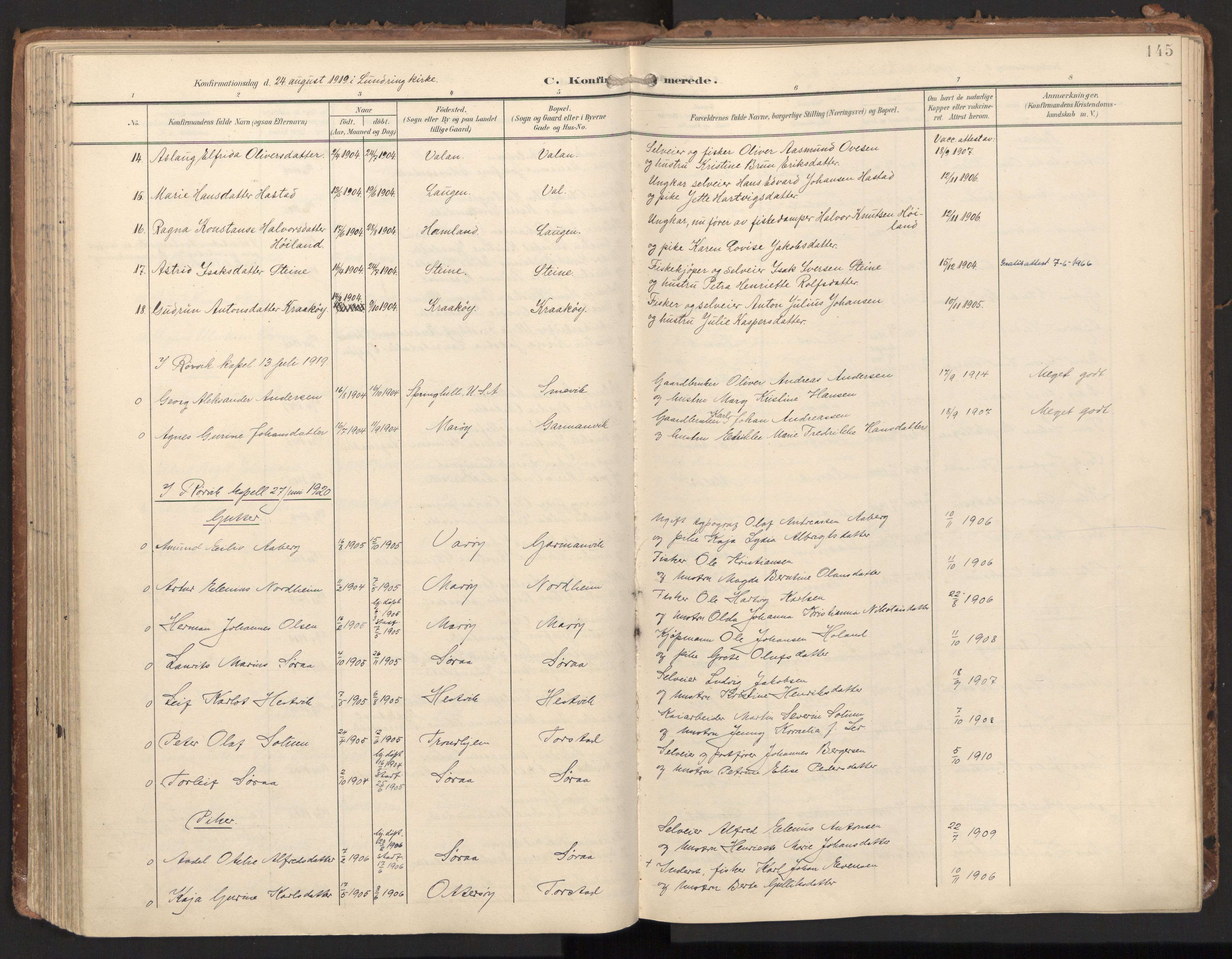 Ministerialprotokoller, klokkerbøker og fødselsregistre - Nord-Trøndelag, SAT/A-1458/784/L0677: Parish register (official) no. 784A12, 1900-1920, p. 145