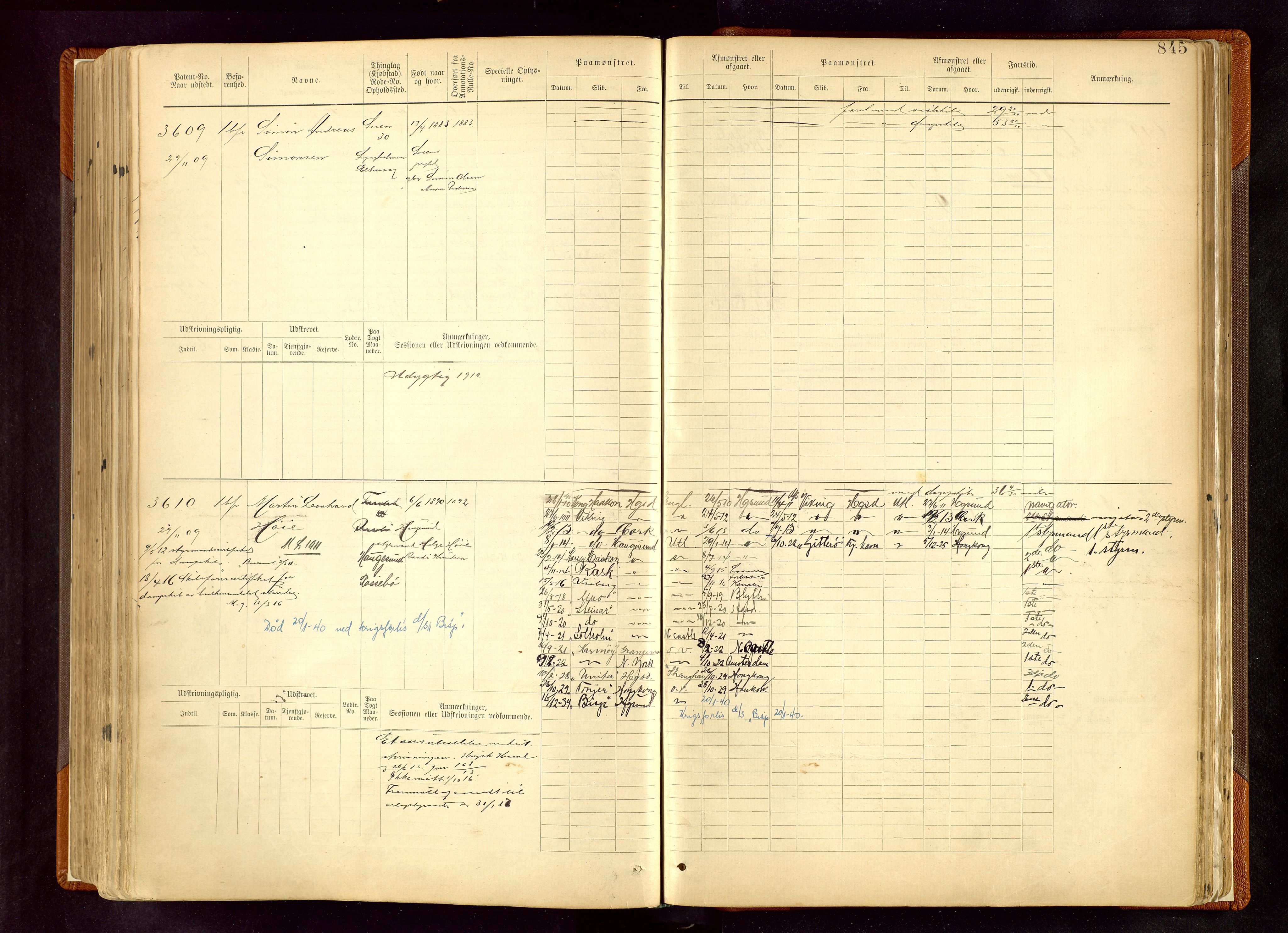 Haugesund sjømannskontor, AV/SAST-A-102007/F/Fb/Fbb/L0008: Sjøfartsrulle Haugesund krets nr. 1923-3832, 1885-1948, p. 845