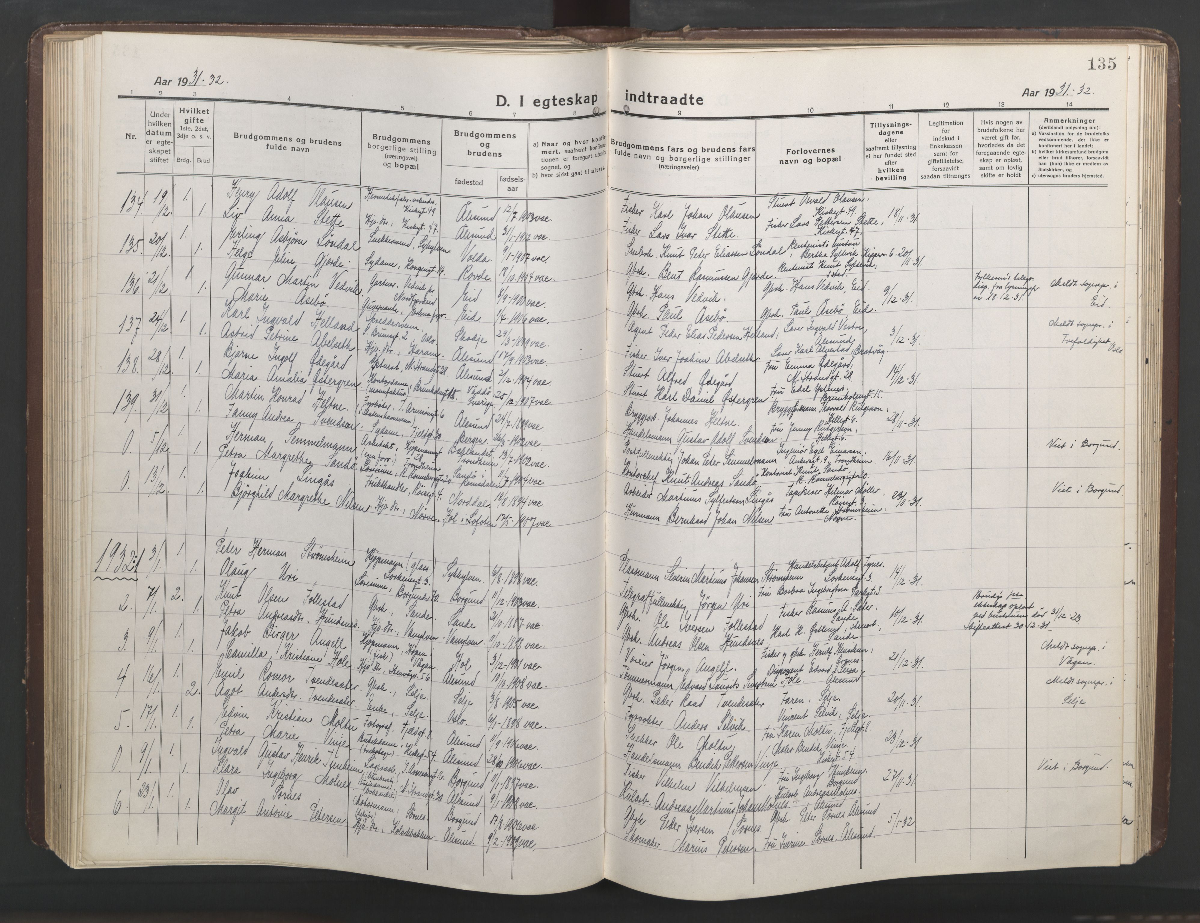 Ministerialprotokoller, klokkerbøker og fødselsregistre - Møre og Romsdal, AV/SAT-A-1454/529/L0473: Parish register (copy) no. 529C10, 1918-1941, p. 135