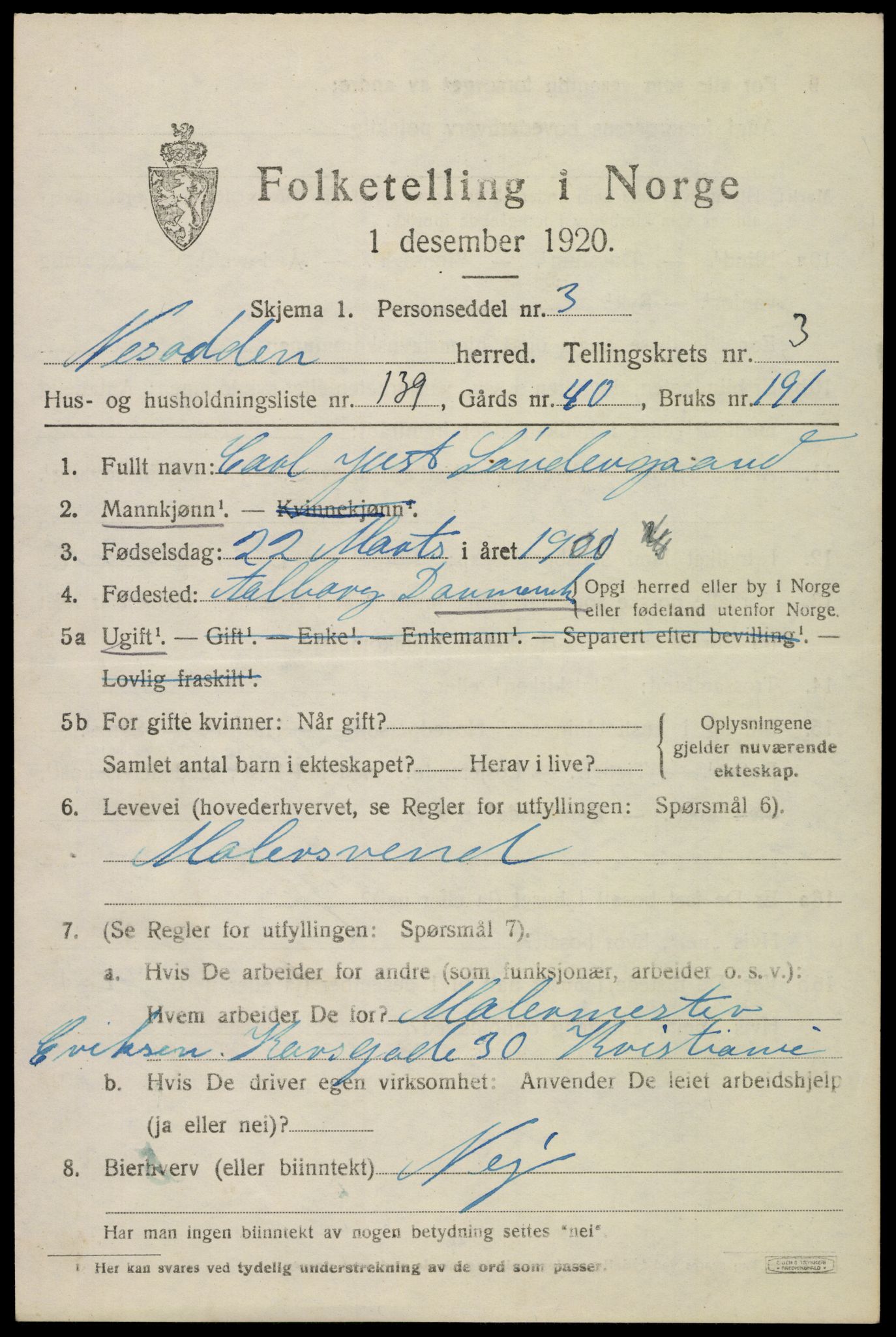 SAO, 1920 census for Oppegård, 1920, p. 6849