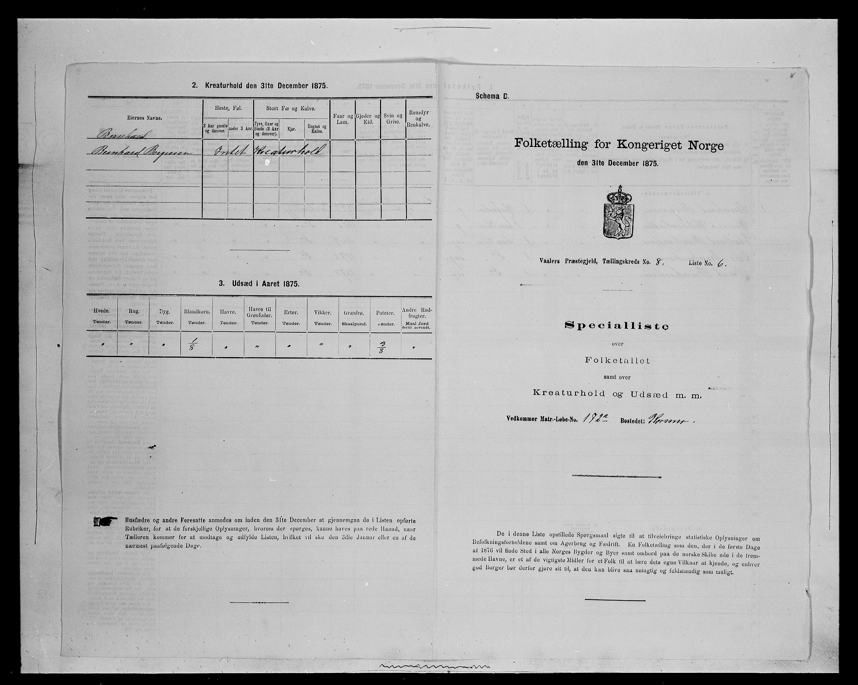 SAH, 1875 census for 0426P Våler parish (Hedmark), 1875, p. 1034