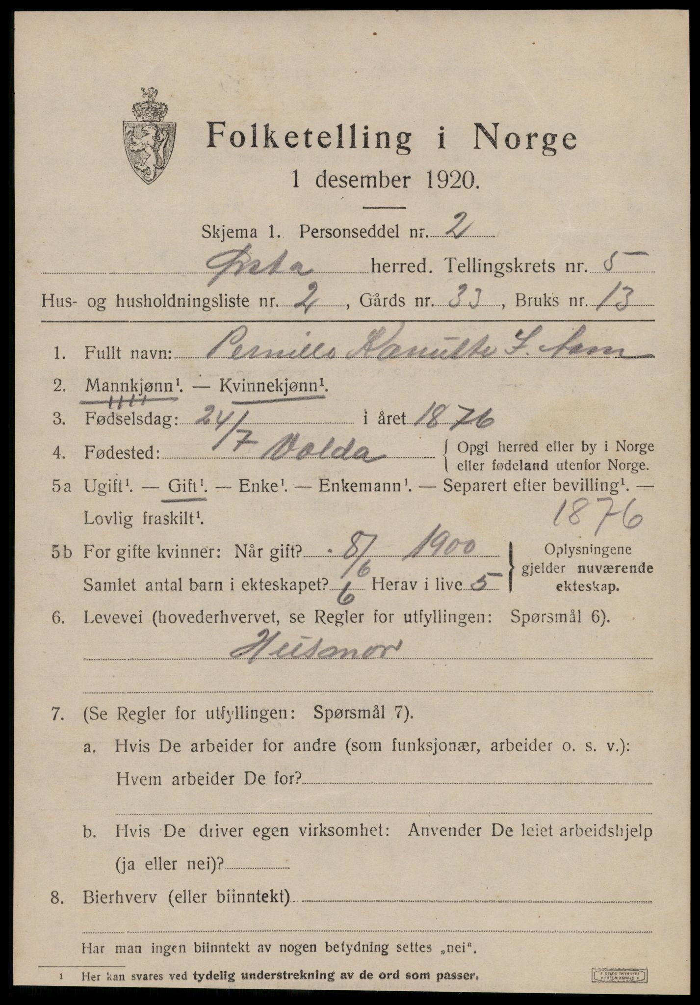 SAT, 1920 census for Ørsta, 1920, p. 4320