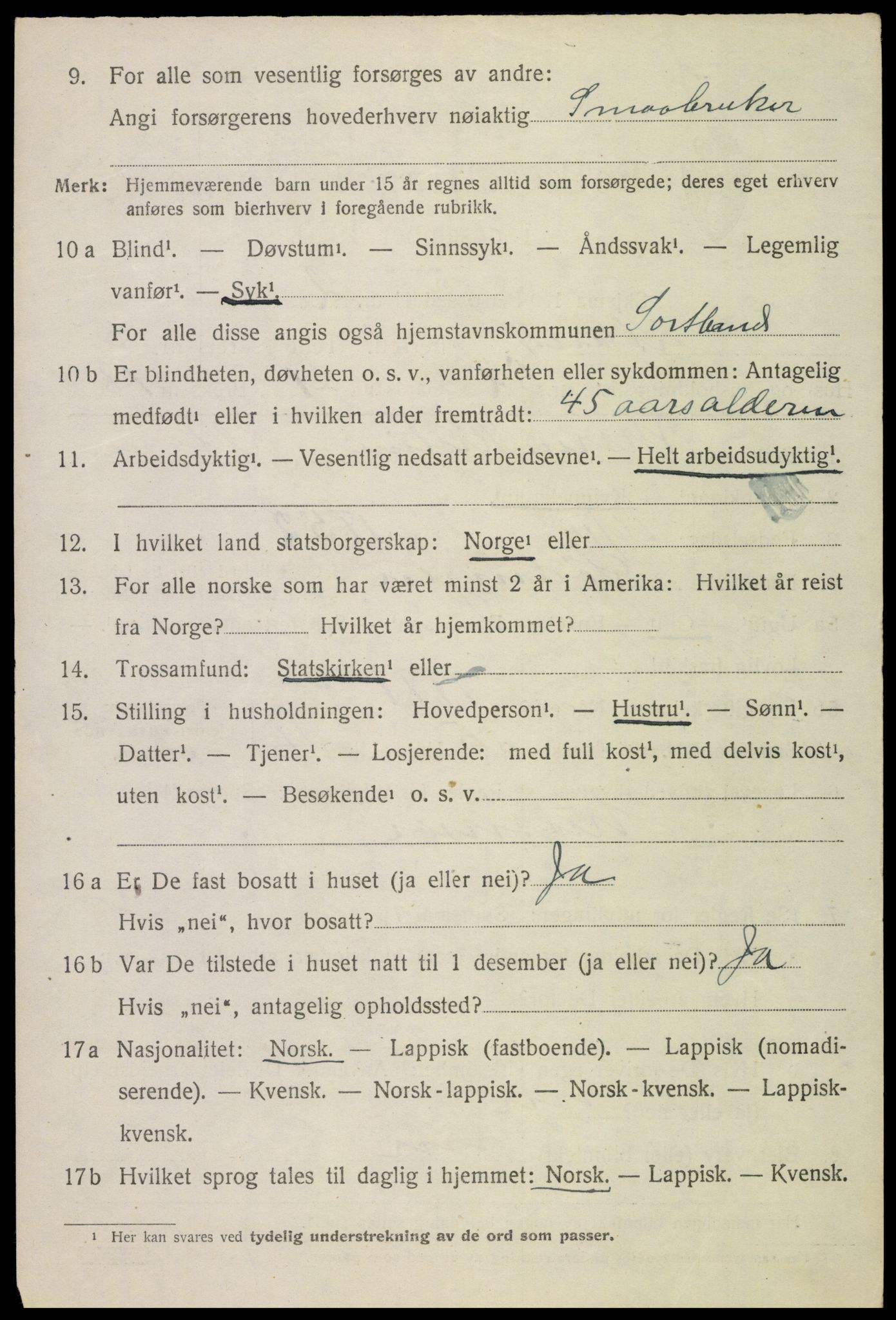 SAT, 1920 census for Sortland, 1920, p. 6219