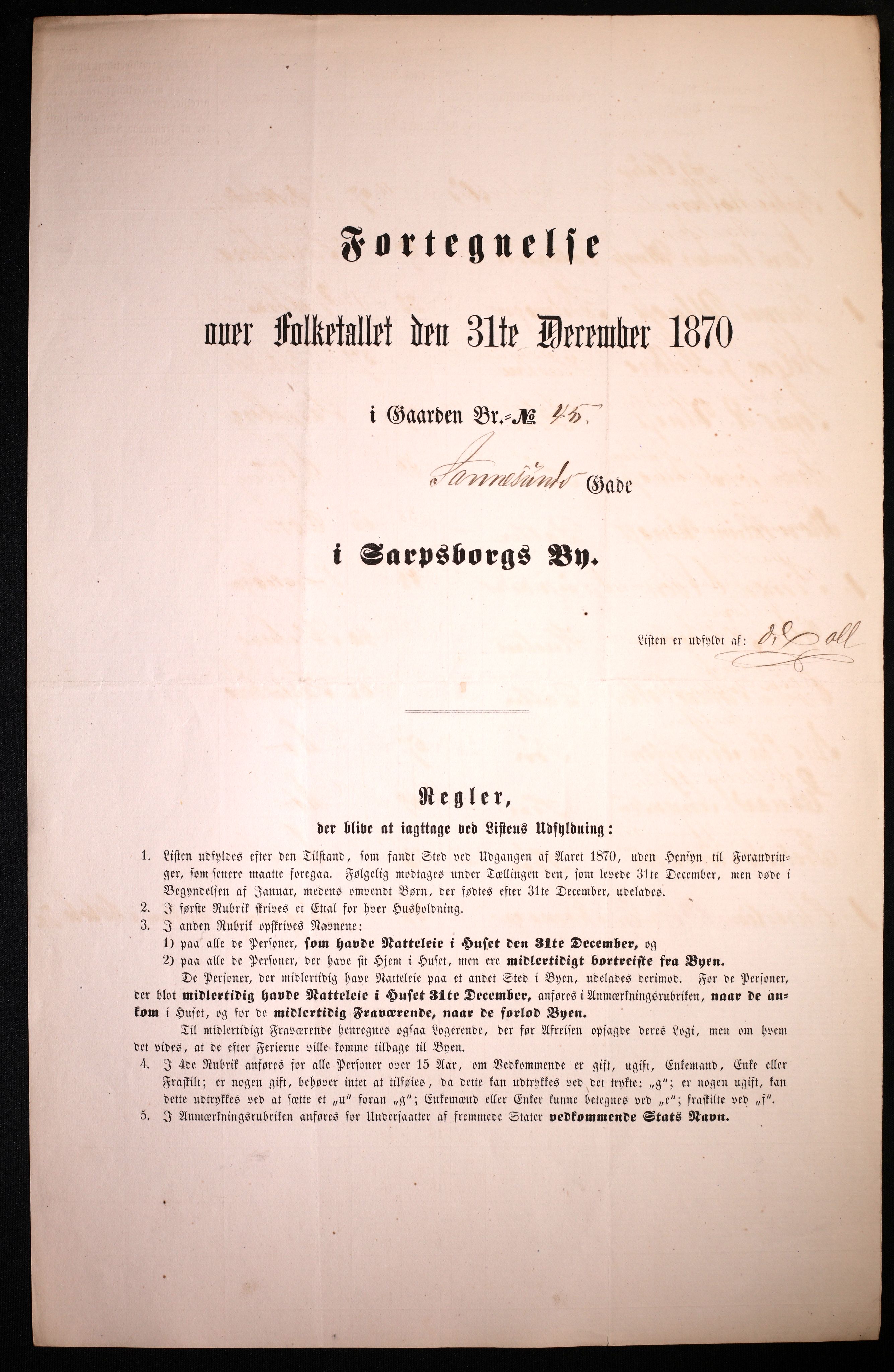 RA, 1870 census for 0102 Sarpsborg, 1870, p. 309