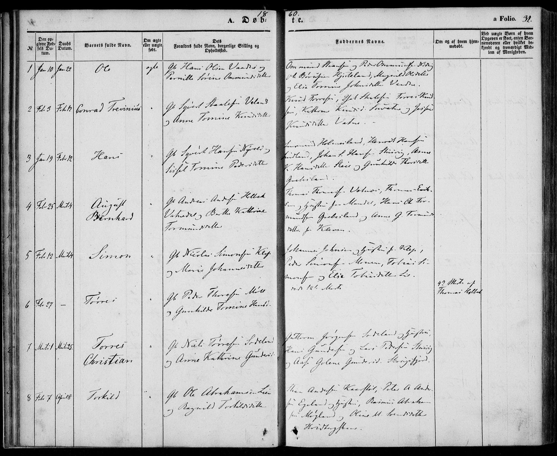 Holum sokneprestkontor, AV/SAK-1111-0022/F/Fa/Faa/L0005: Parish register (official) no. A 5, 1850-1864, p. 32