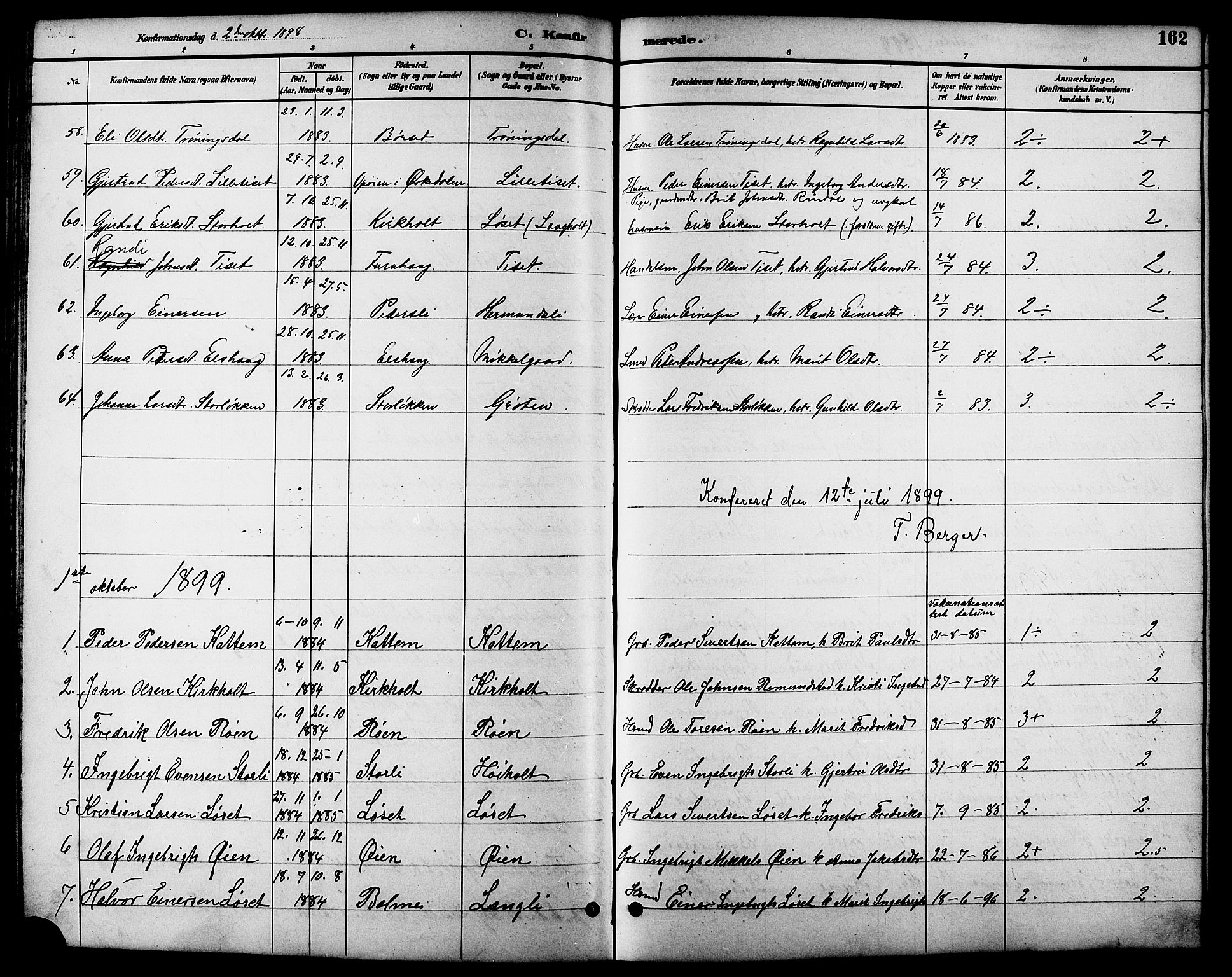 Ministerialprotokoller, klokkerbøker og fødselsregistre - Møre og Romsdal, SAT/A-1454/598/L1078: Parish register (copy) no. 598C03, 1892-1909, p. 162