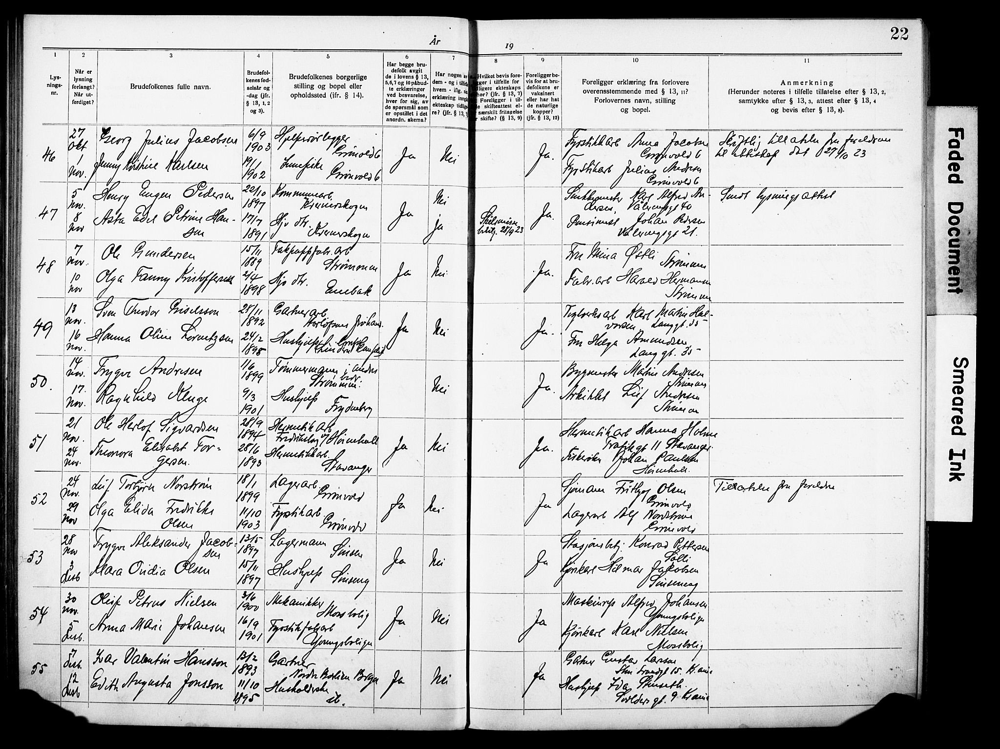 Østre Aker prestekontor Kirkebøker, AV/SAO-A-10840/H/Ha/L0007: Banns register no. I 7, 1919-1933, p. 22