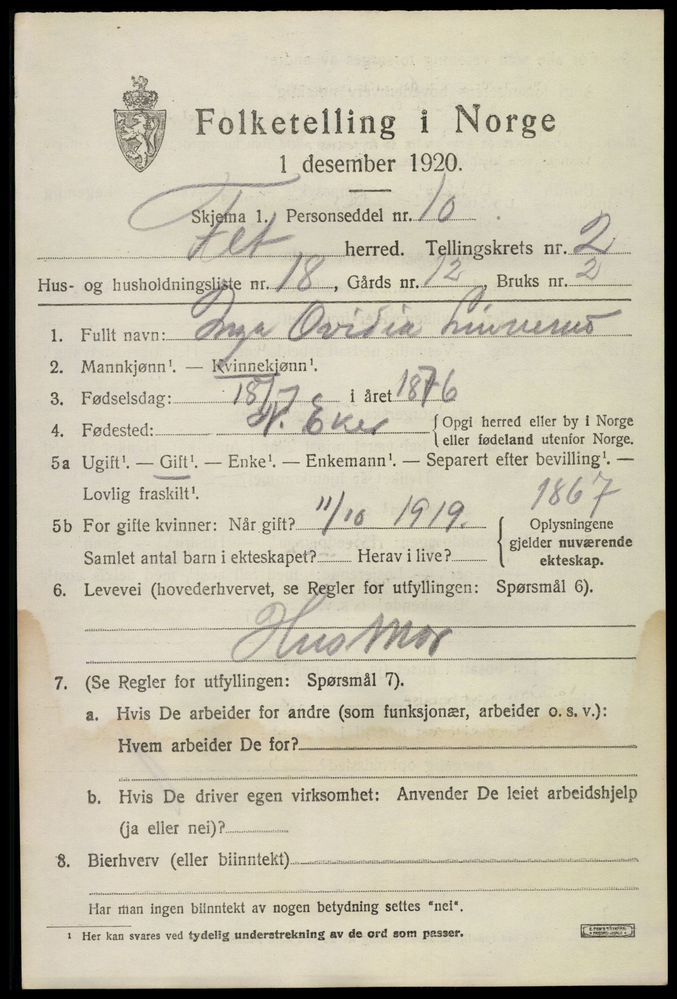 SAO, 1920 census for Fet, 1920, p. 2930