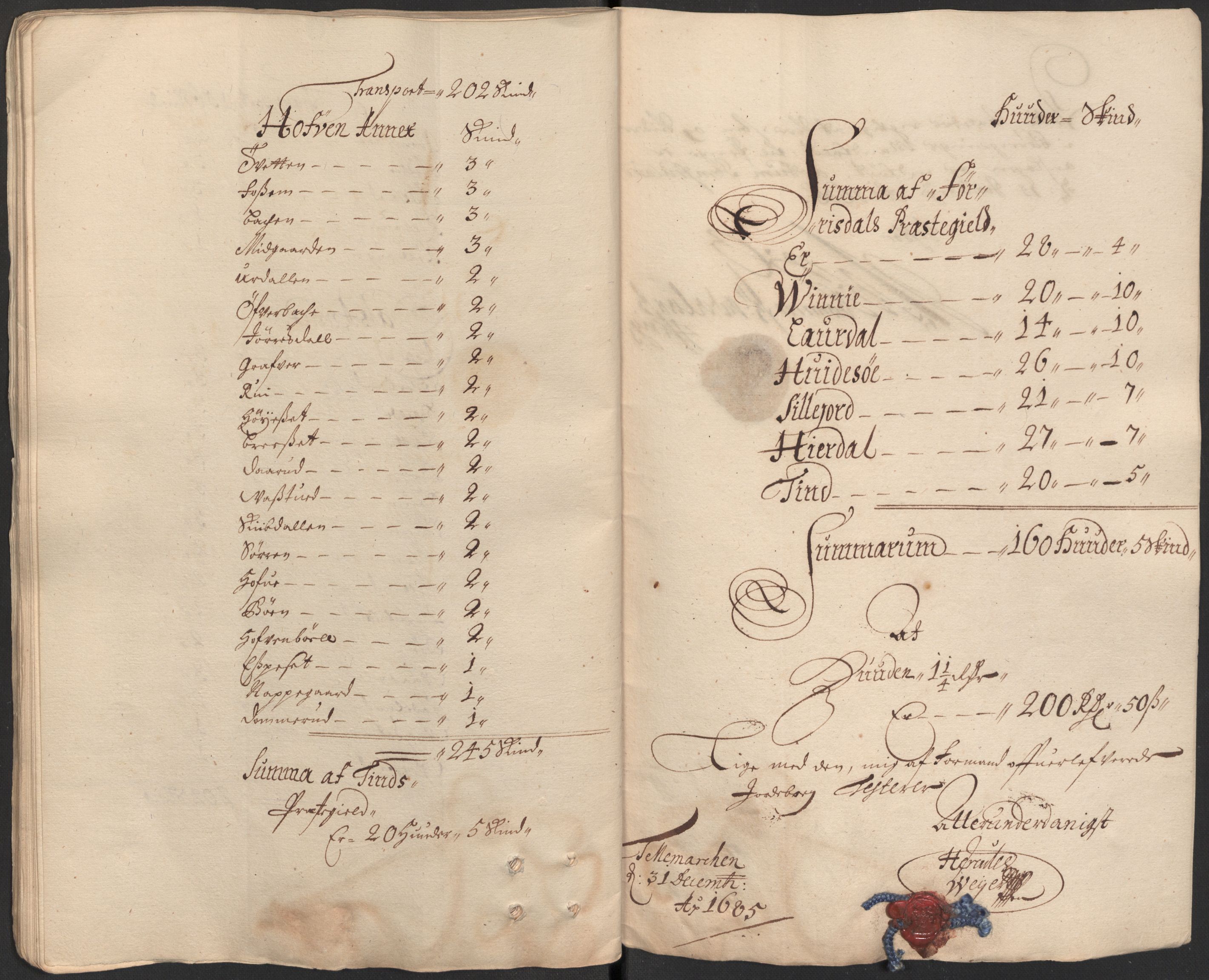 Rentekammeret inntil 1814, Reviderte regnskaper, Fogderegnskap, RA/EA-4092/R35/L2082: Fogderegnskap Øvre og Nedre Telemark, 1685, p. 30