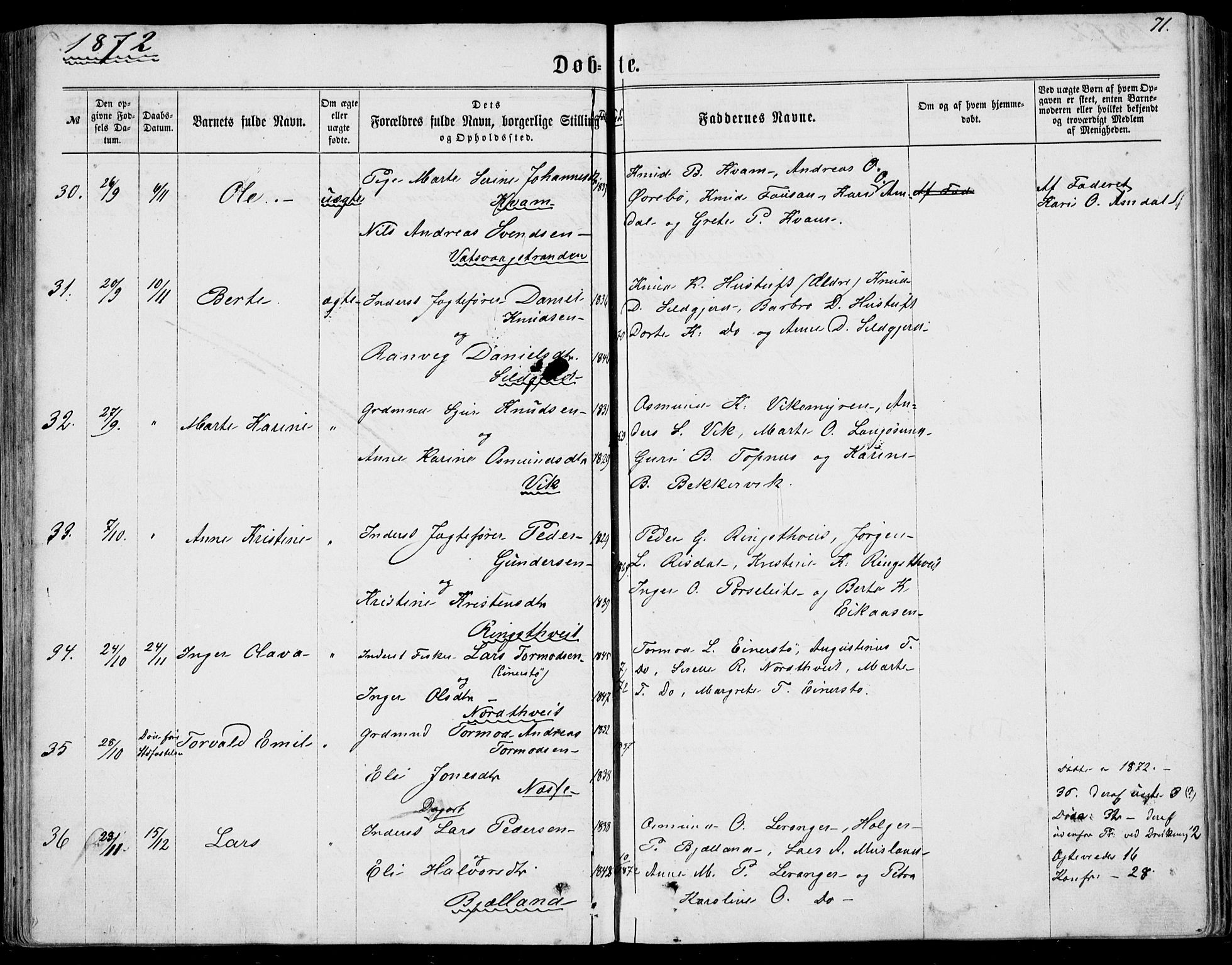 Nedstrand sokneprestkontor, AV/SAST-A-101841/01/IV: Parish register (official) no. A 9, 1861-1876, p. 71