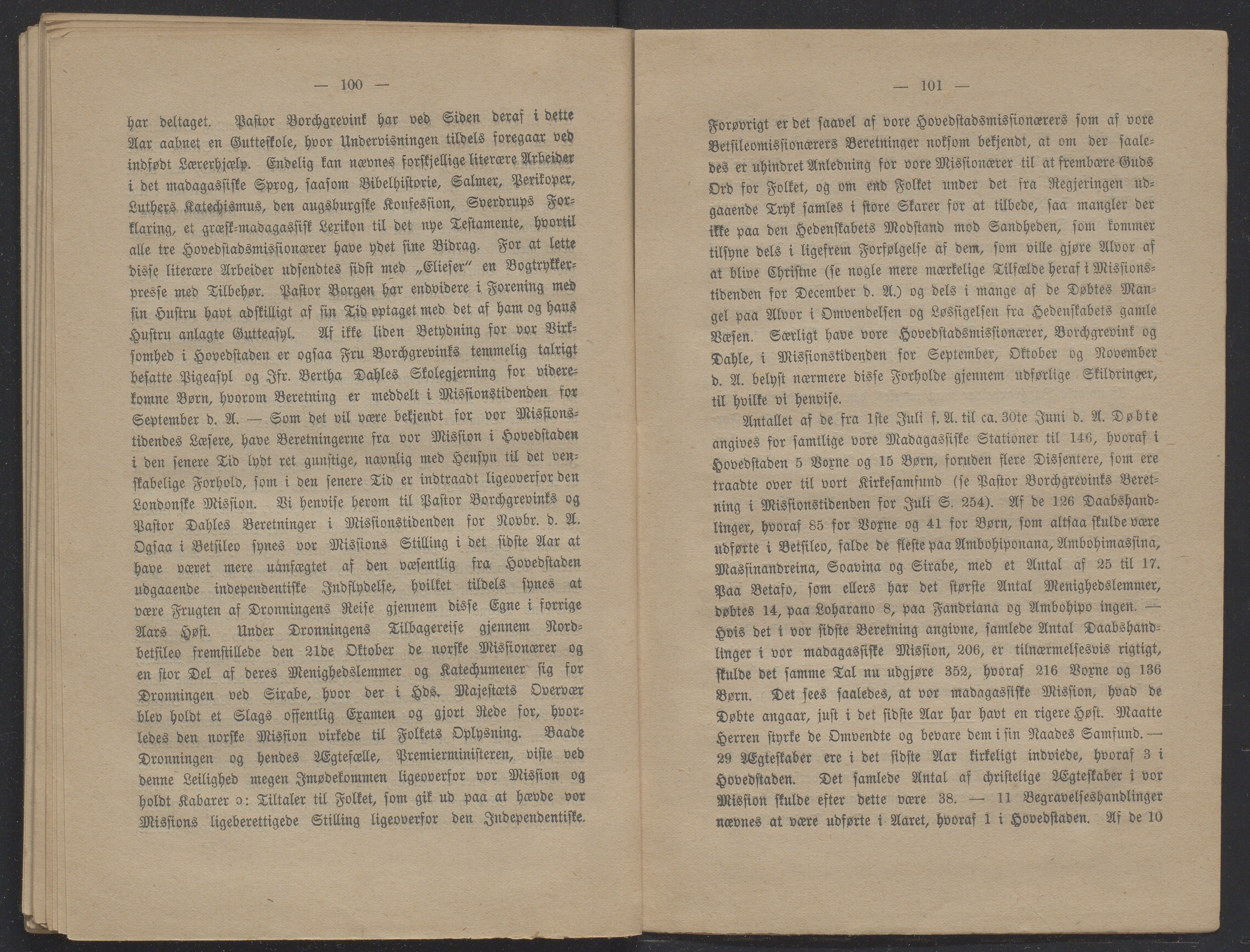 Det Norske Misjonsselskap - hovedadministrasjonen, VID/MA-A-1045/D/Db/Dba/L0338/0002: Beretninger, Bøker, Skrifter o.l   / Årsberetninger 32, 1874, p. 100-101