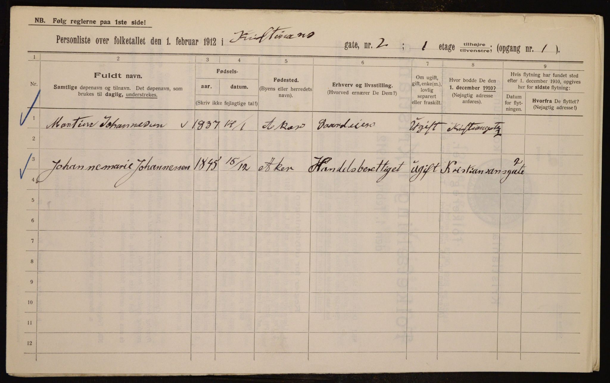 OBA, Municipal Census 1912 for Kristiania, 1912, p. 54480