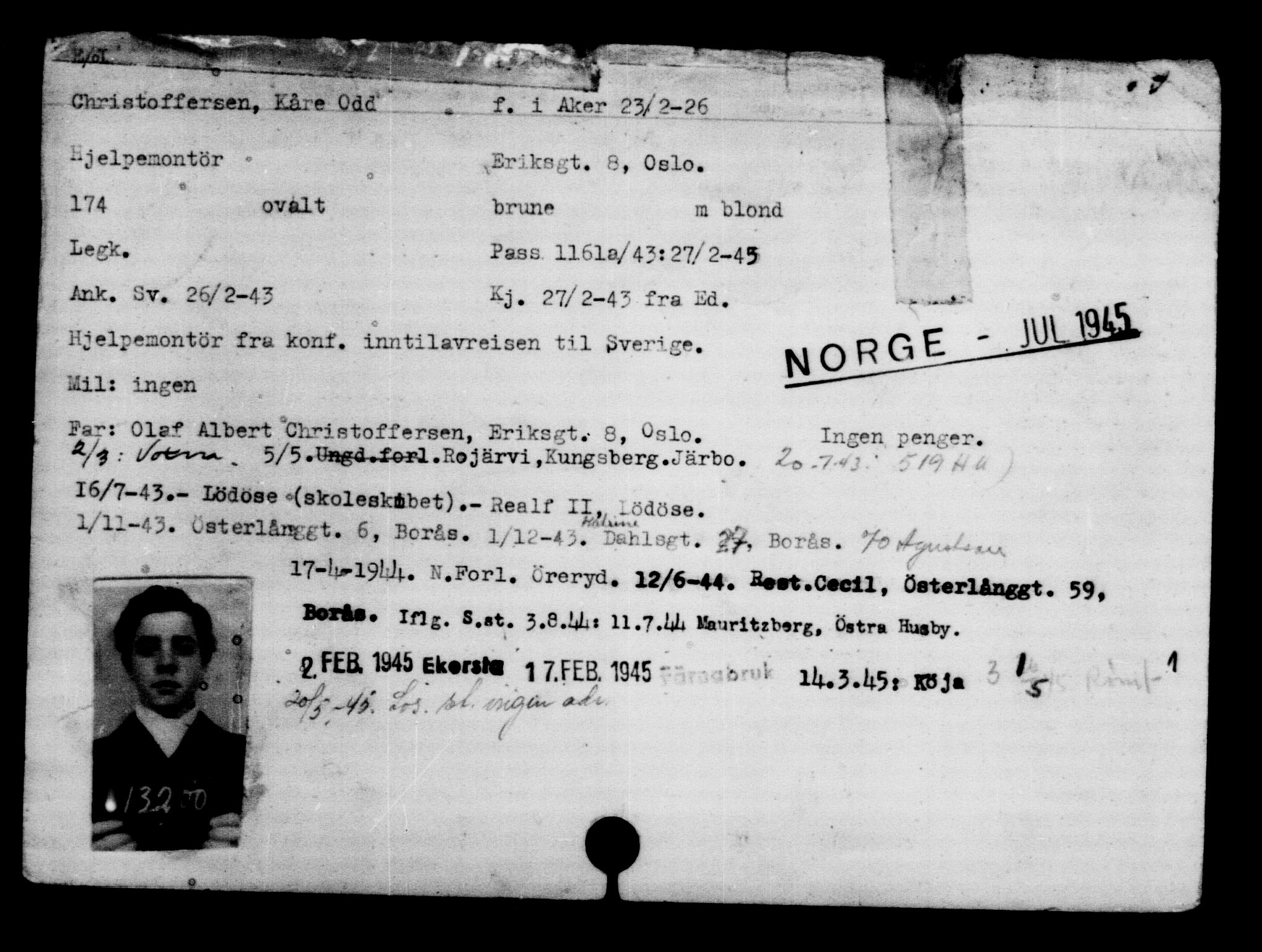 Utenriksstasjonene, Legasjonen i Stockholm, Flyktningkontoret, AV/RA-S-6753/V/Va/L0007: Kjesäterkartoteket, flyktninger med registreringsnr. 12700-15723, 1940-1945, p. 572