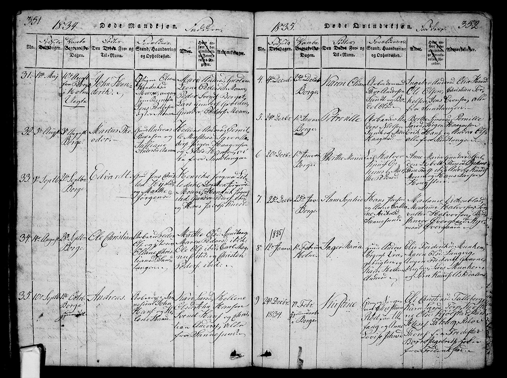 Borge prestekontor Kirkebøker, AV/SAO-A-10903/G/Ga/L0001: Parish register (copy) no.  I 1, 1815-1835, p. 351-352