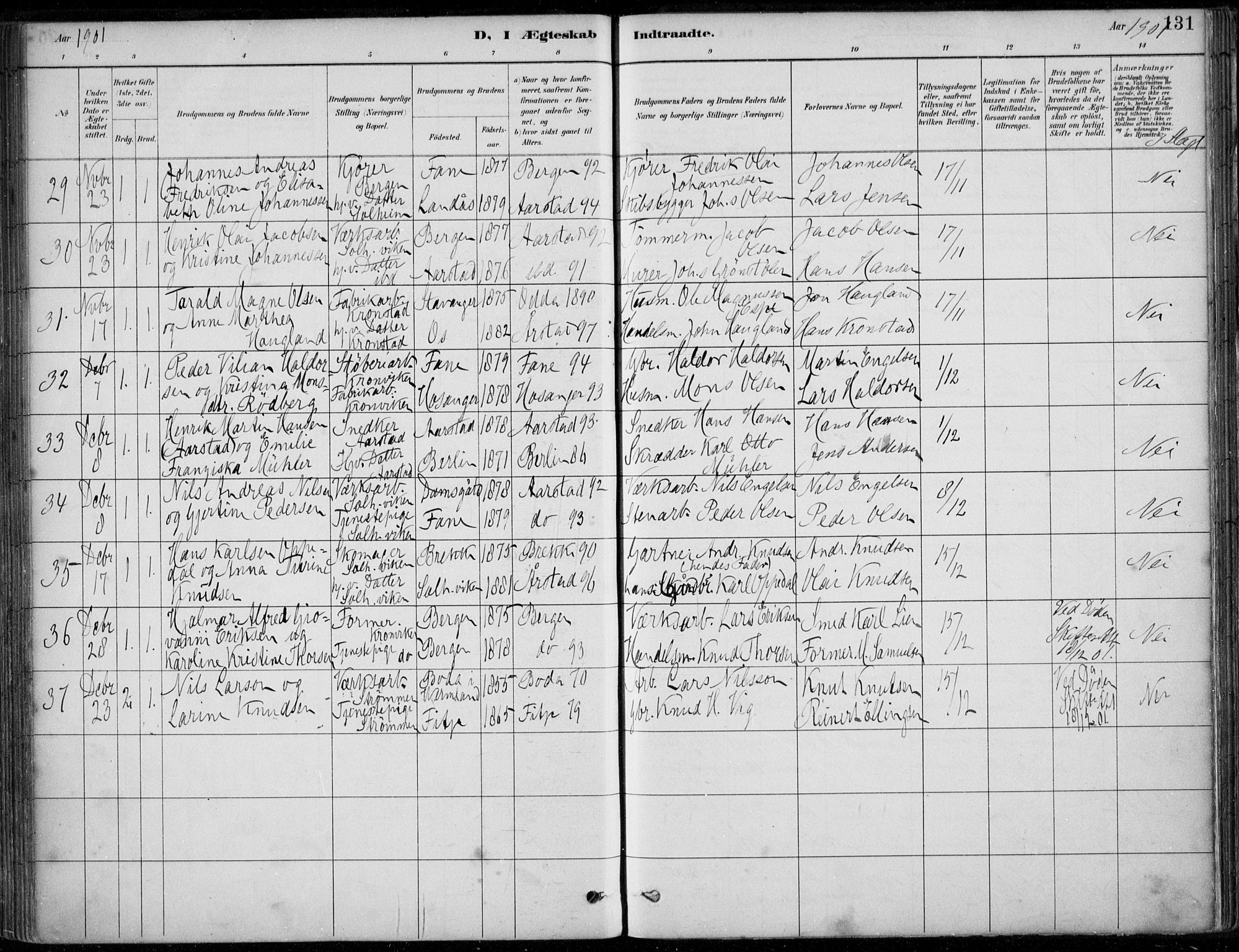 Årstad Sokneprestembete, AV/SAB-A-79301/H/Haa/L0006: Parish register (official) no. B 1, 1886-1901, p. 131