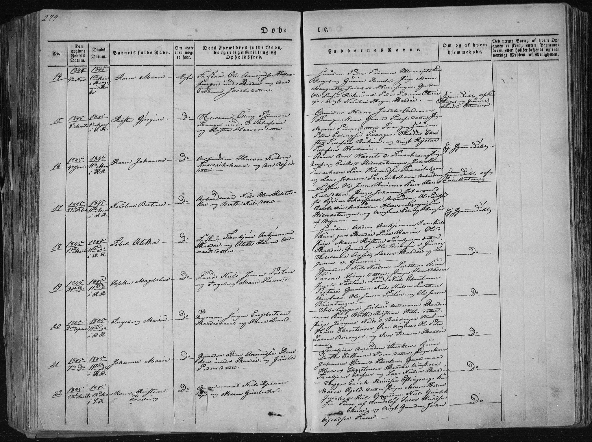 Sannidal kirkebøker, AV/SAKO-A-296/F/Fa/L0006: Parish register (official) no. 6, 1831-1847, p. 279