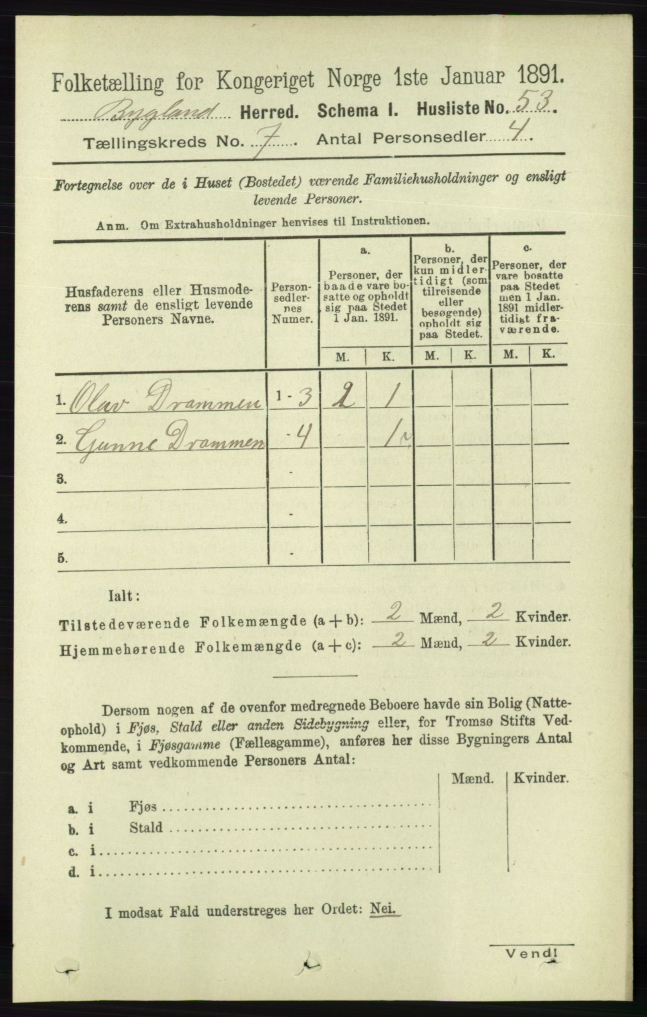 RA, 1891 census for 0938 Bygland, 1891, p. 1552