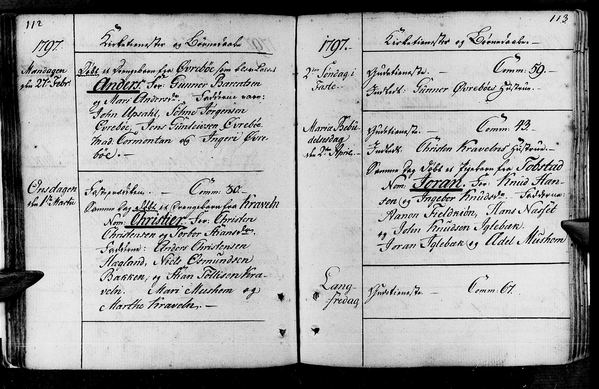 Vennesla sokneprestkontor, AV/SAK-1111-0045/Fa/Fac/L0002: Parish register (official) no. A 2, 1785-1834, p. 112-113