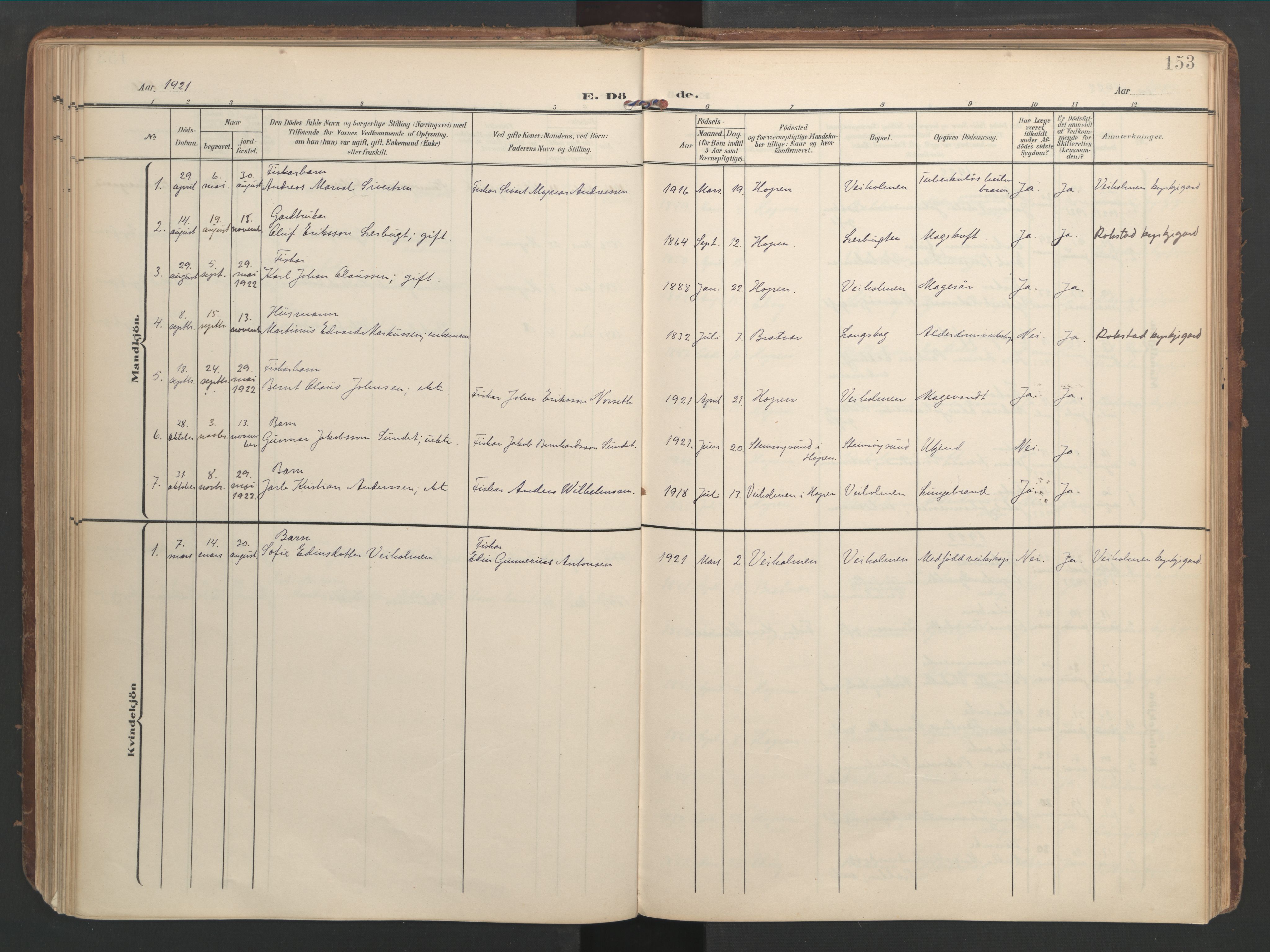 Ministerialprotokoller, klokkerbøker og fødselsregistre - Møre og Romsdal, AV/SAT-A-1454/583/L0955: Parish register (official) no. 583A02, 1907-1926, p. 153