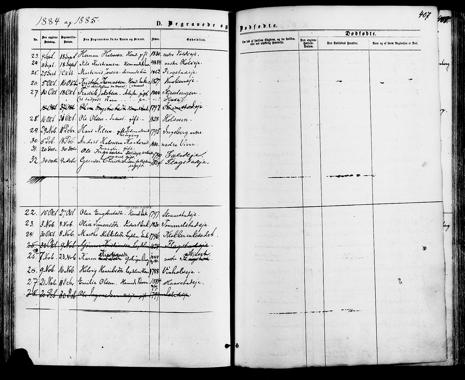 Vang prestekontor, Hedmark, SAH/PREST-008/H/Ha/Haa/L0015: Parish register (official) no. 15, 1871-1885, p. 407