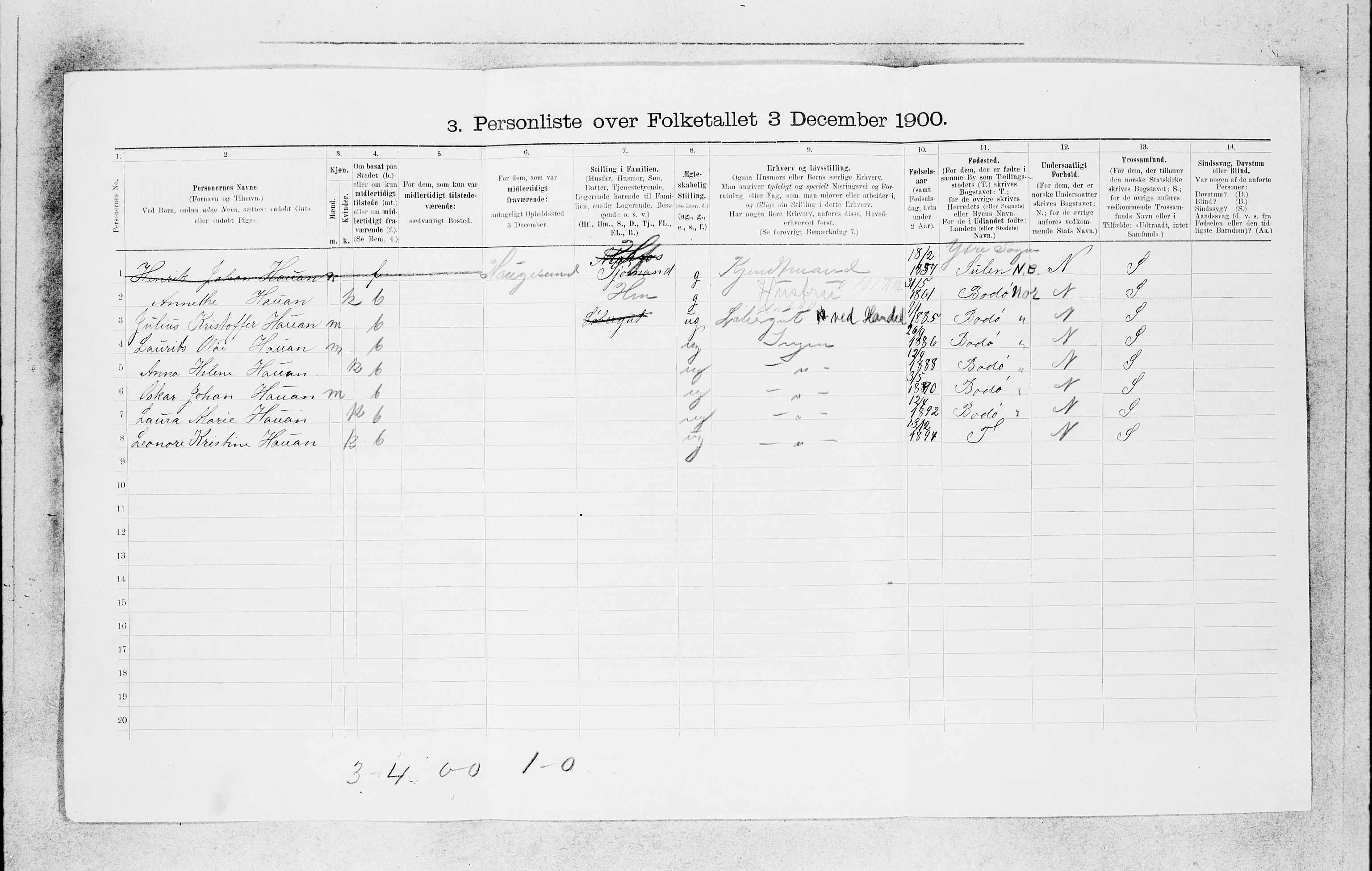 SAB, 1900 census for Bergen, 1900, p. 19260