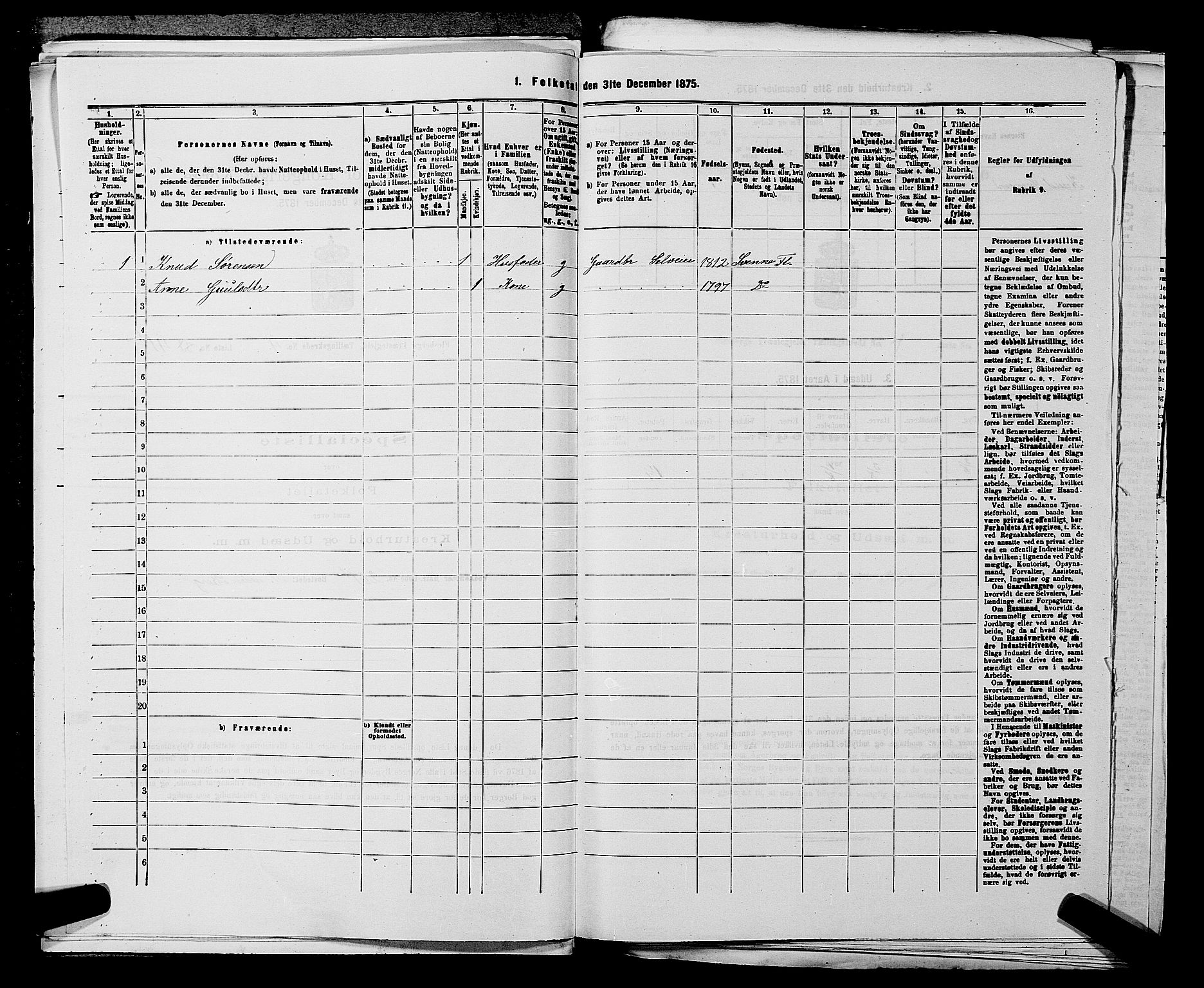 SAKO, 1875 census for 0631P Flesberg, 1875, p. 873