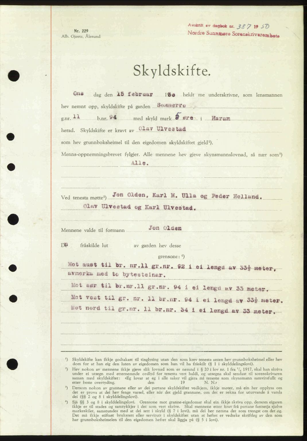 Nordre Sunnmøre sorenskriveri, AV/SAT-A-0006/1/2/2C/2Ca: Mortgage book no. A33, 1949-1950, Diary no: : 387/1950